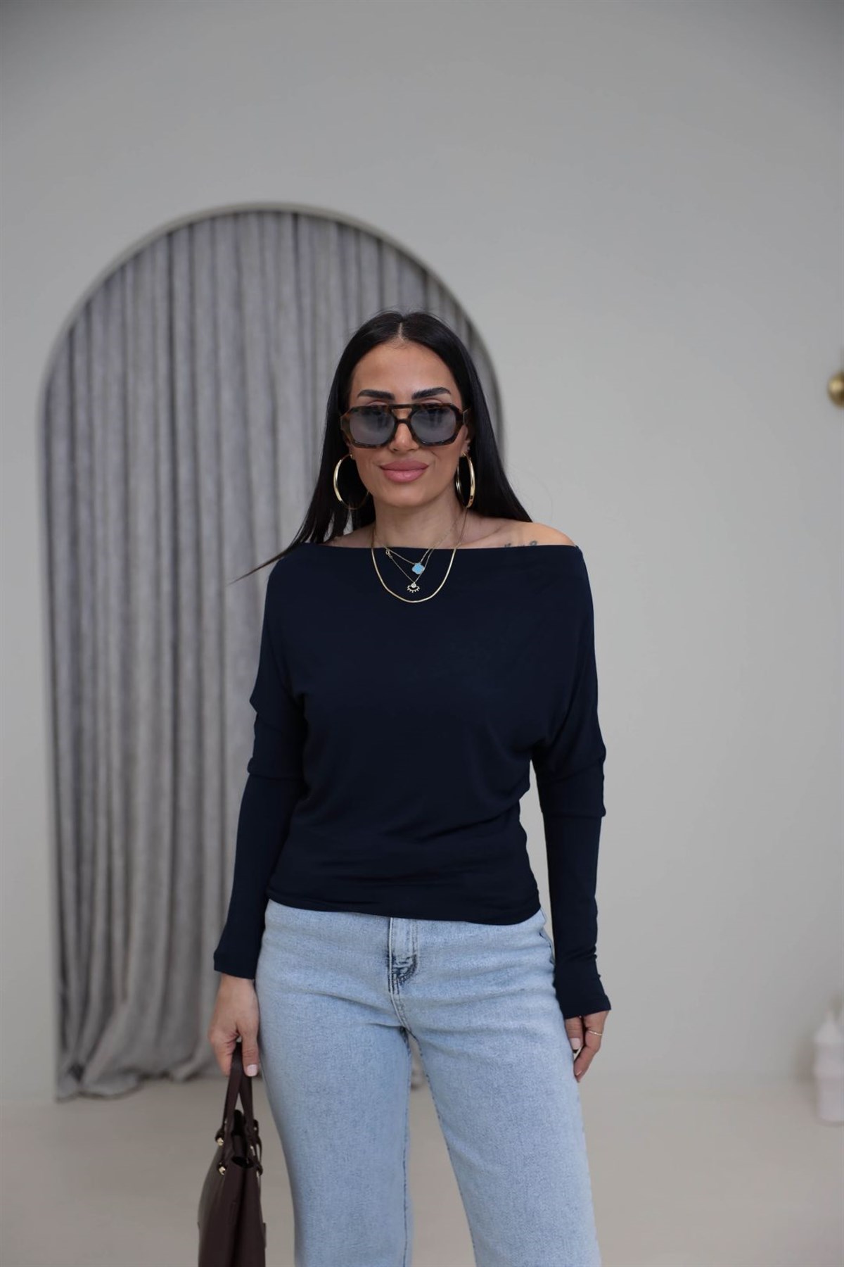 7221 Degaje Yaka Modal Bluz LACİVERT