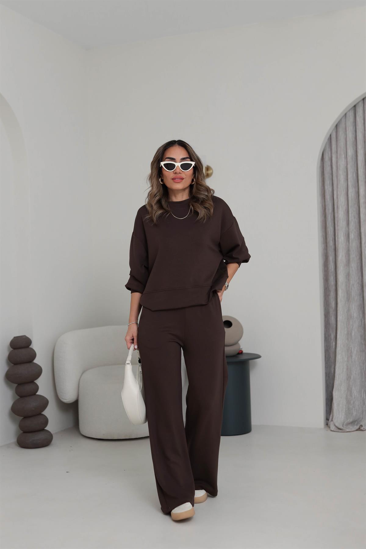 Bisiklet Yaka Modal Kumaş Takım ACI KAHVE