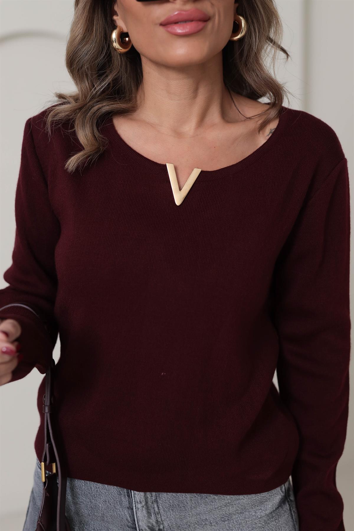 5832 V Gold Tokalı Yumuşak Triko BORDO