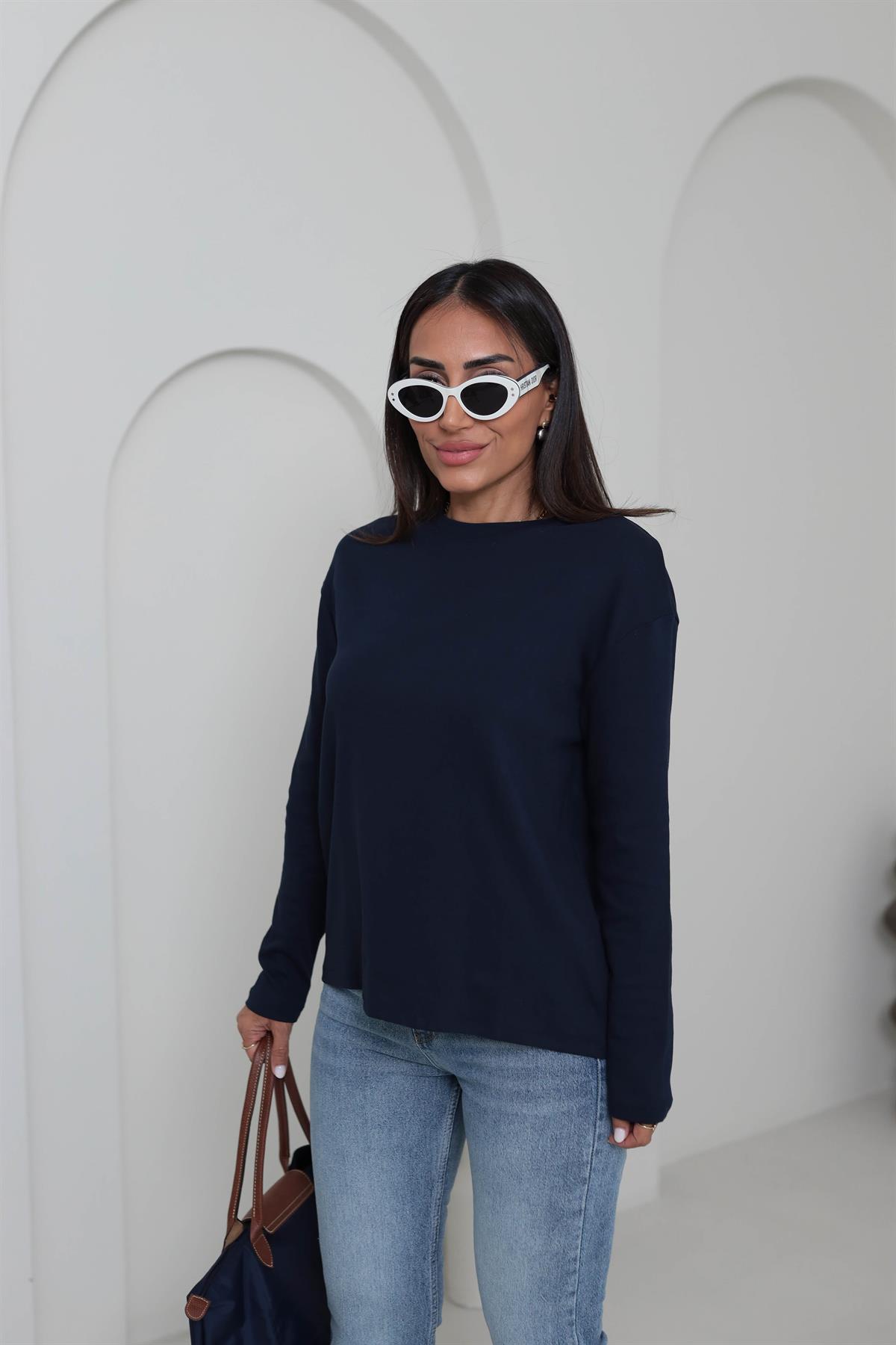 4141 Bisiklet Yaka Uzun Kol Penye Bluz LACİVERT