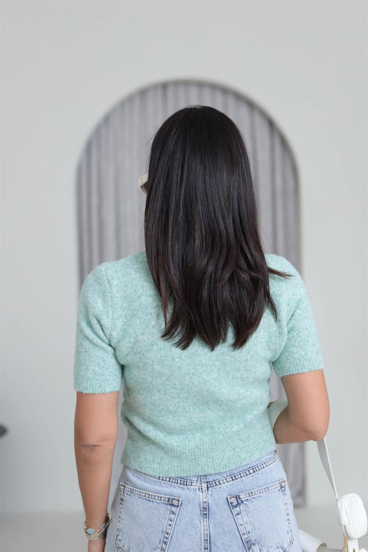 0651 Bisiklet Yaka Yumuşak Dokulu Kısa Kol Triko Kazak MİNT