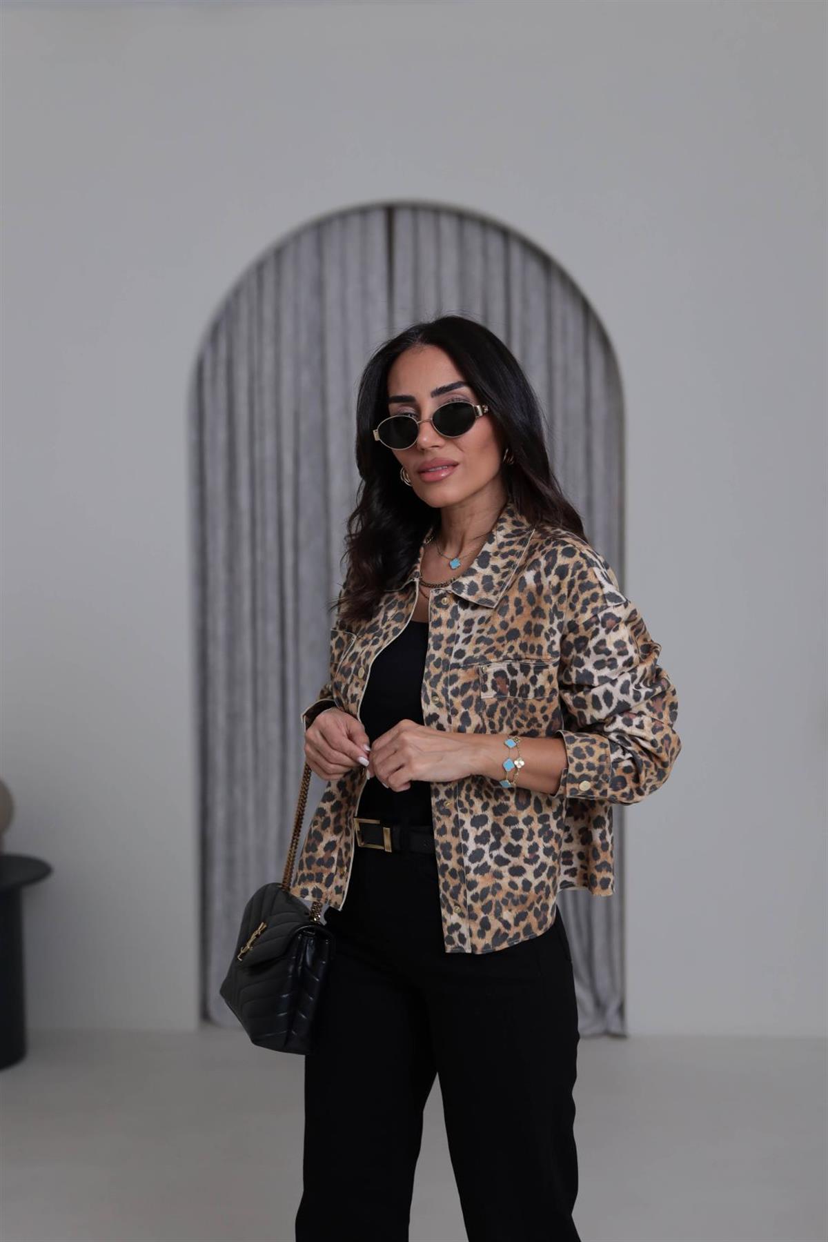 6386 Süet Leopar Desen Gömlek Ceket LEOPAR