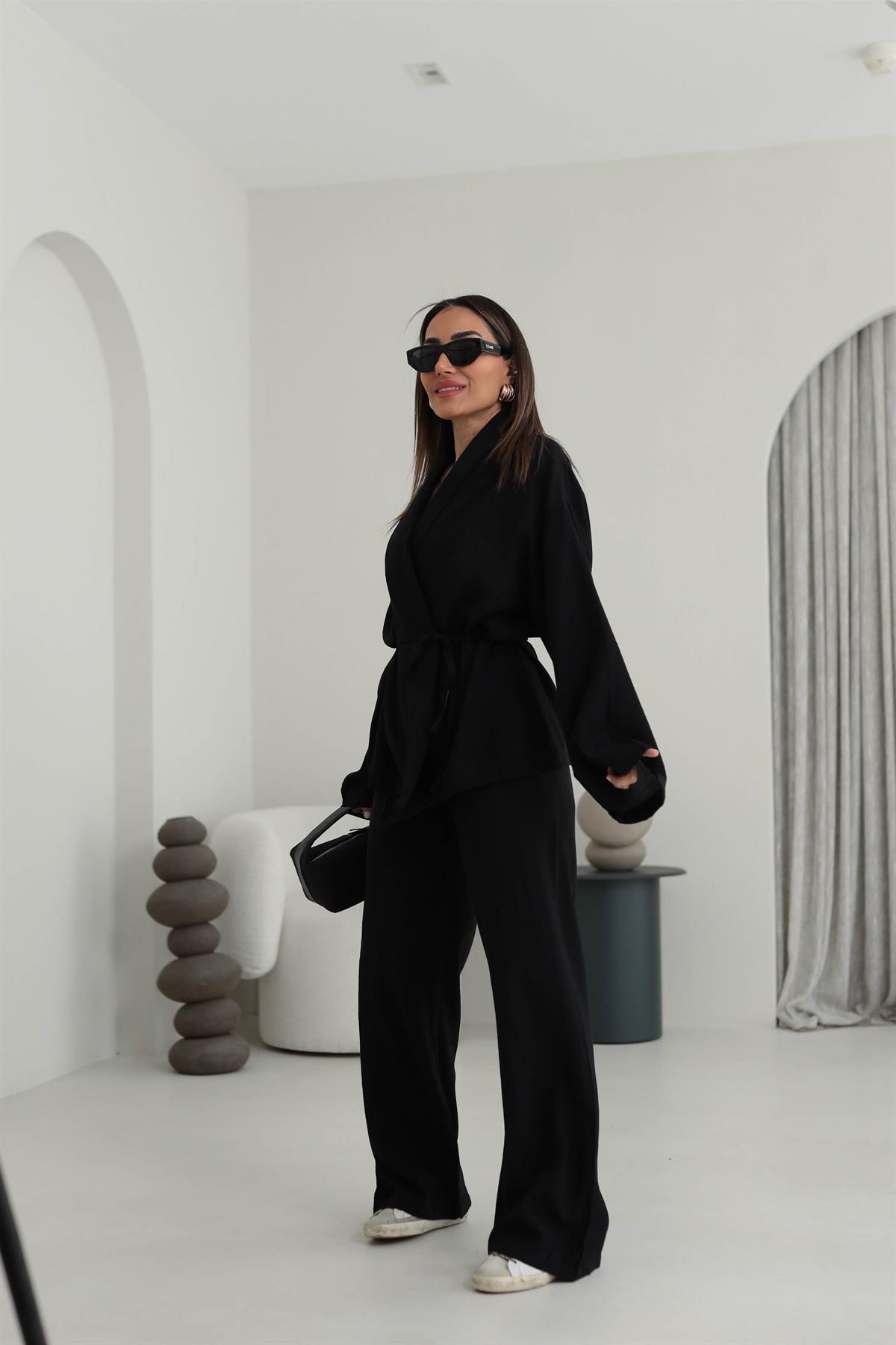 2058 Şal Yaka Kimano Takım SİYAH