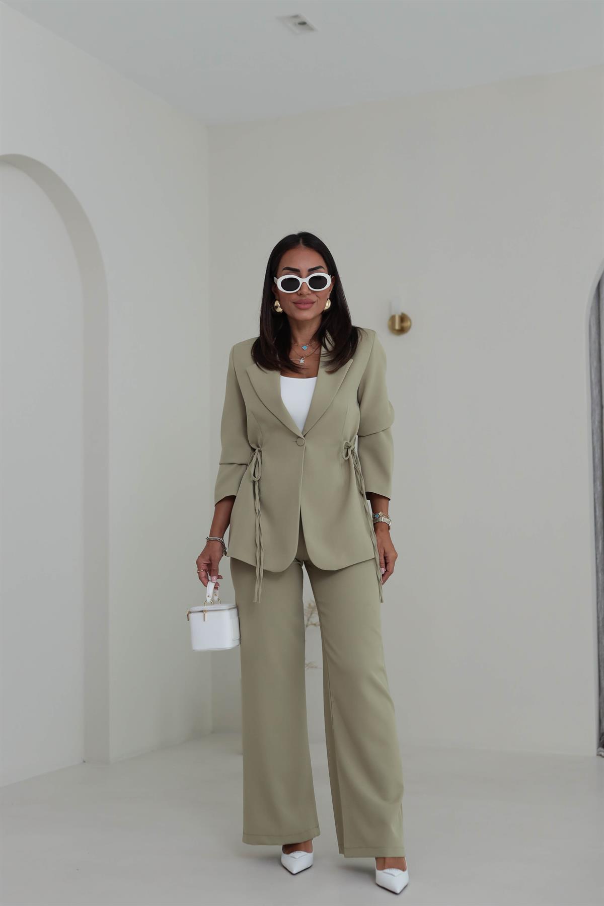 9241 Bağlamalı Oversize Ceketli Takım AÇIK HAKİ