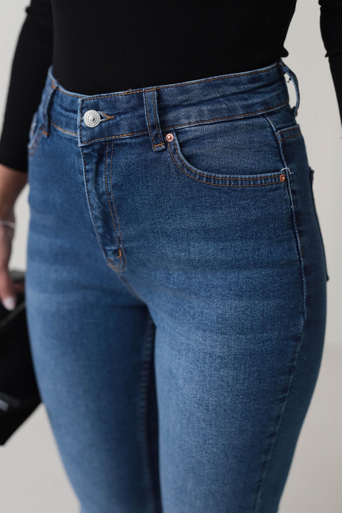 1002 Mom Fit Likralı Jean MAVİ