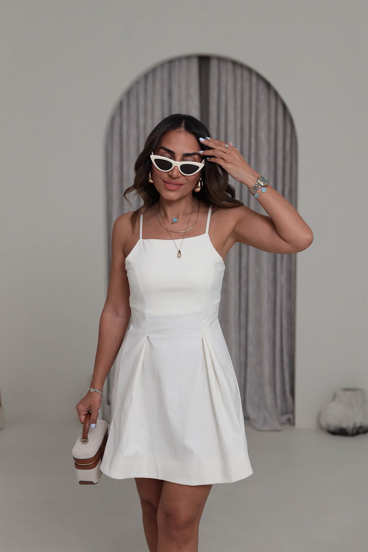 0037 İnce Askılı Likralı Elbise EKRU