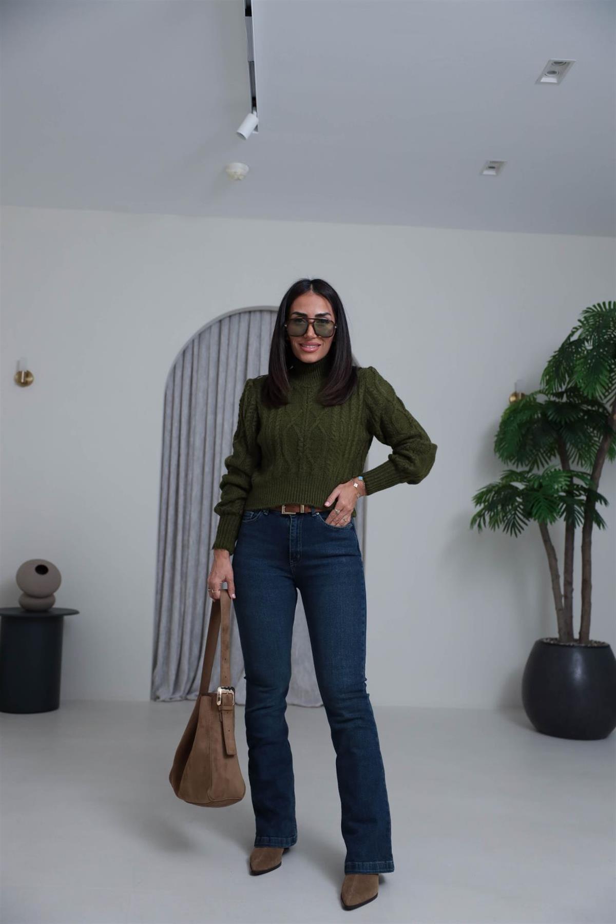 2023 Likralı İspanyol Paça Jean TİNTLİ MAVİ