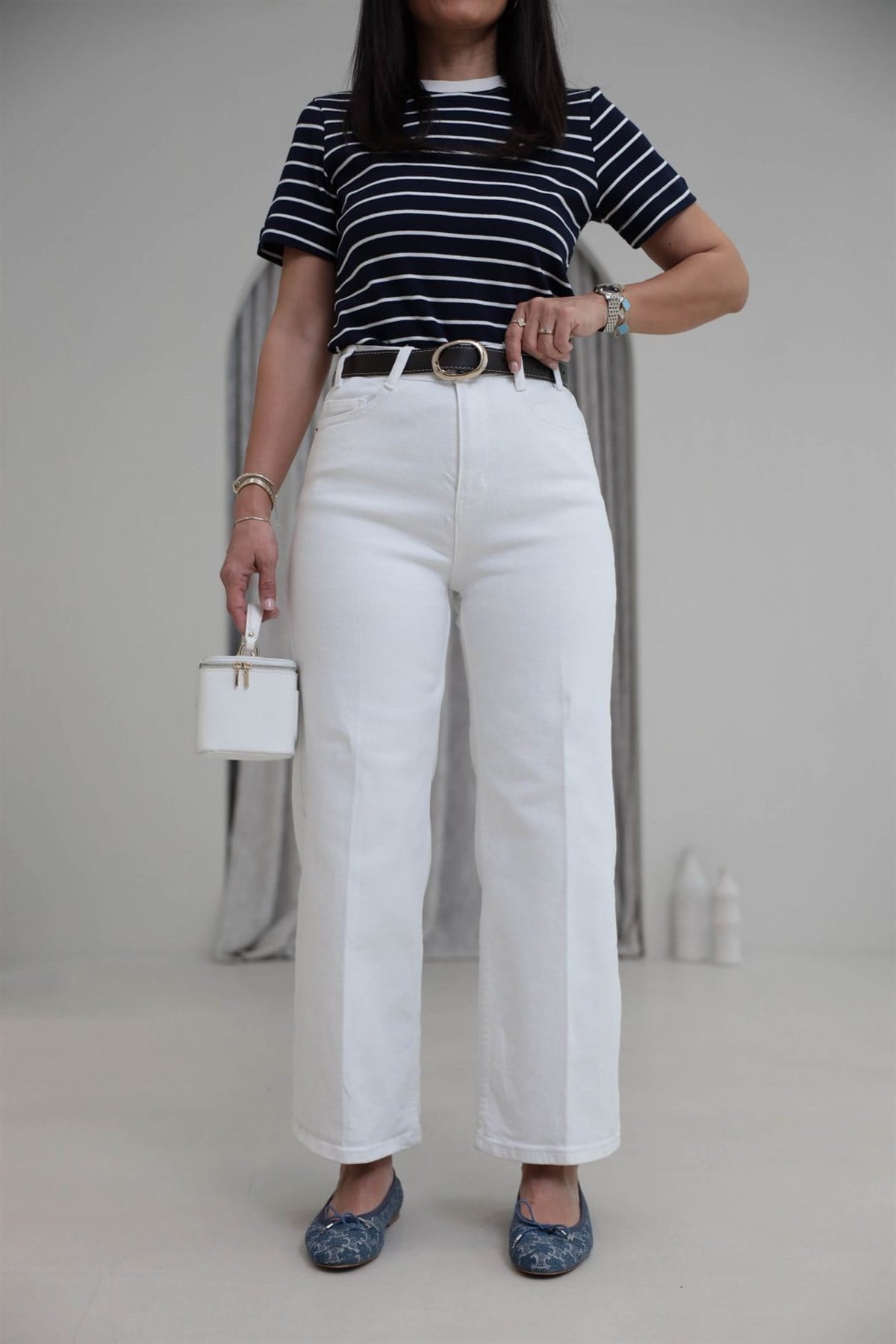 Kemerli Yüksek Bel Culotte Jean EKRU