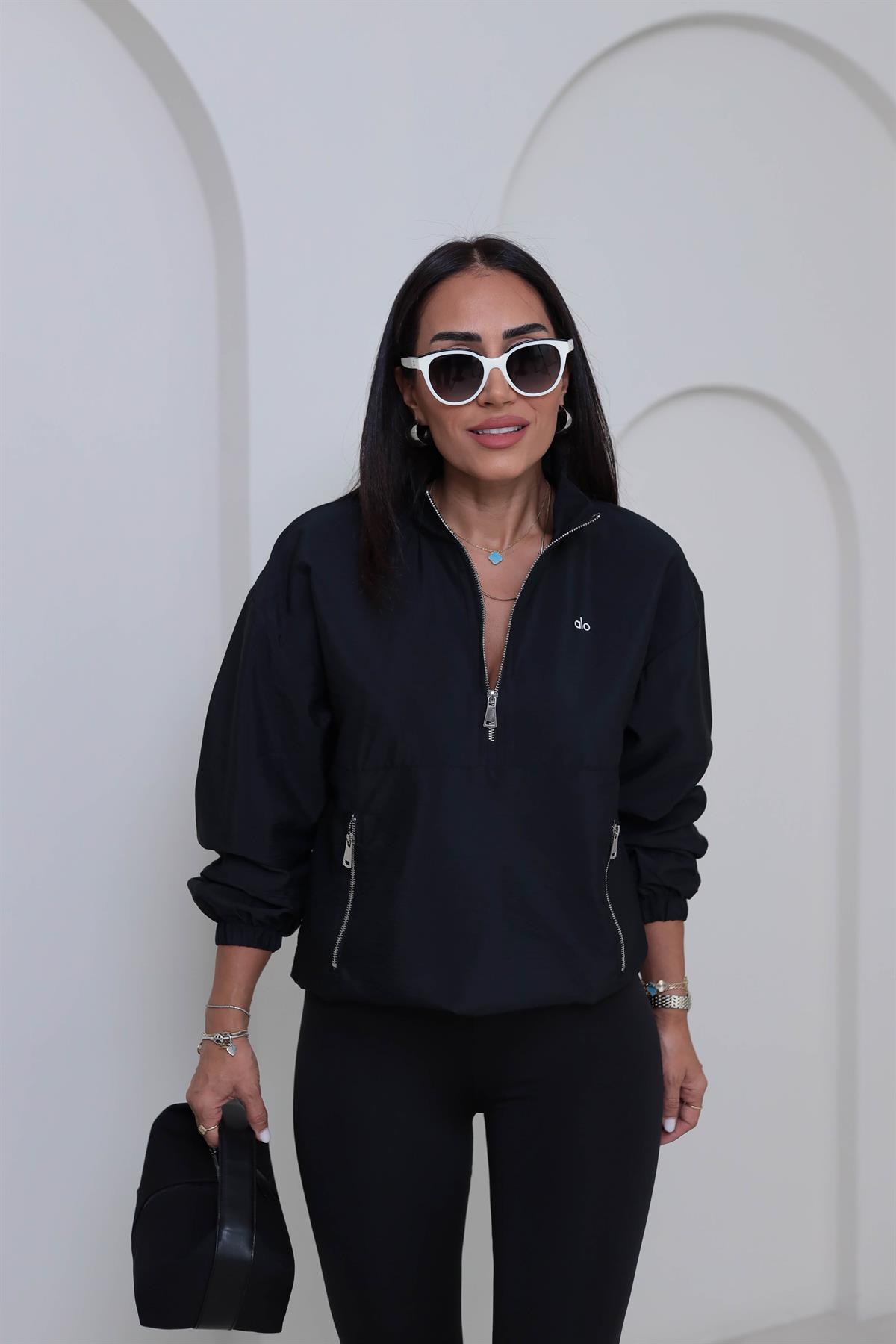 2120 Yazı Baskılı Rahat Paraşüt Sweatshirt SİYAH