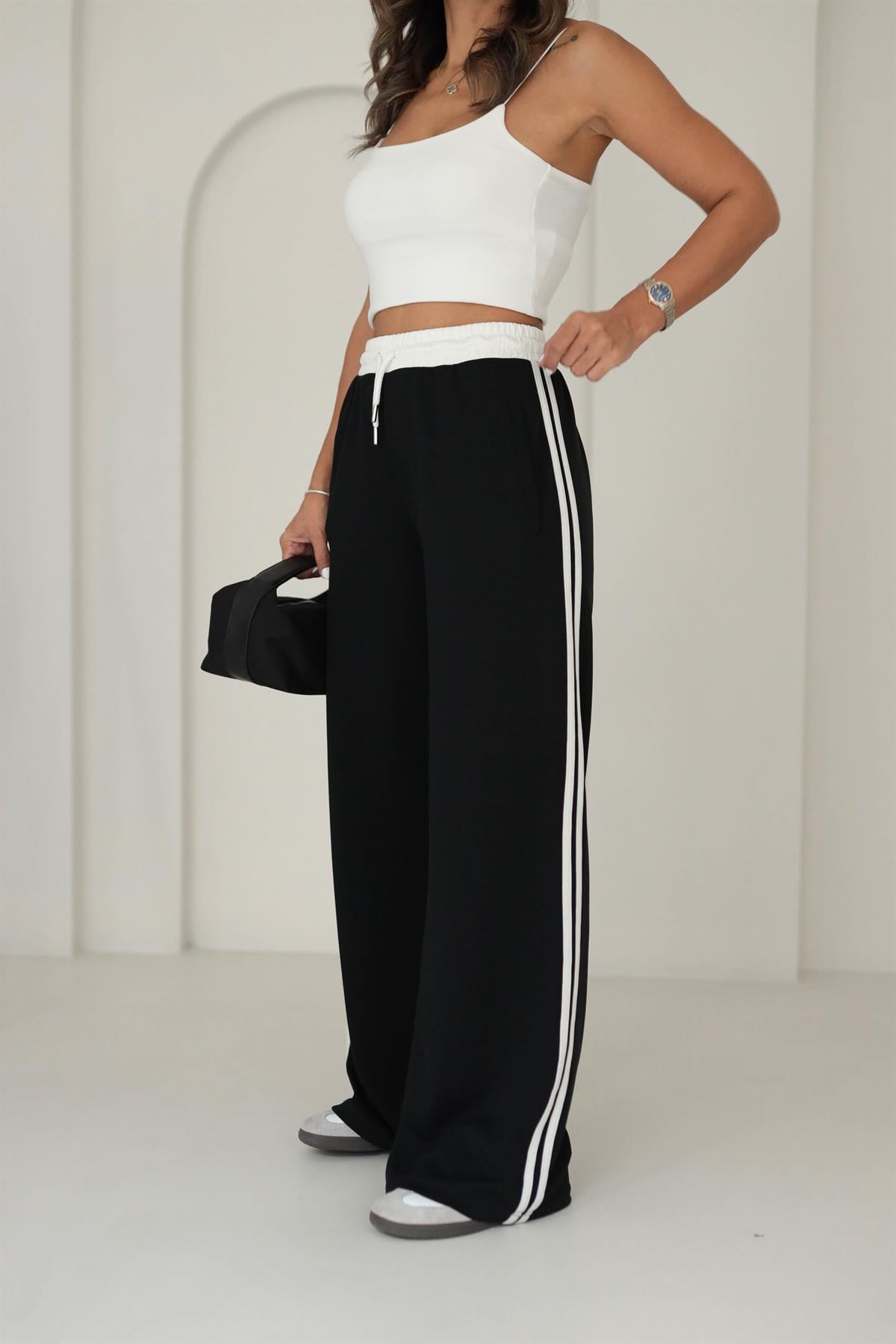 Yanları Şeritli Modal Pantolon SİYAH