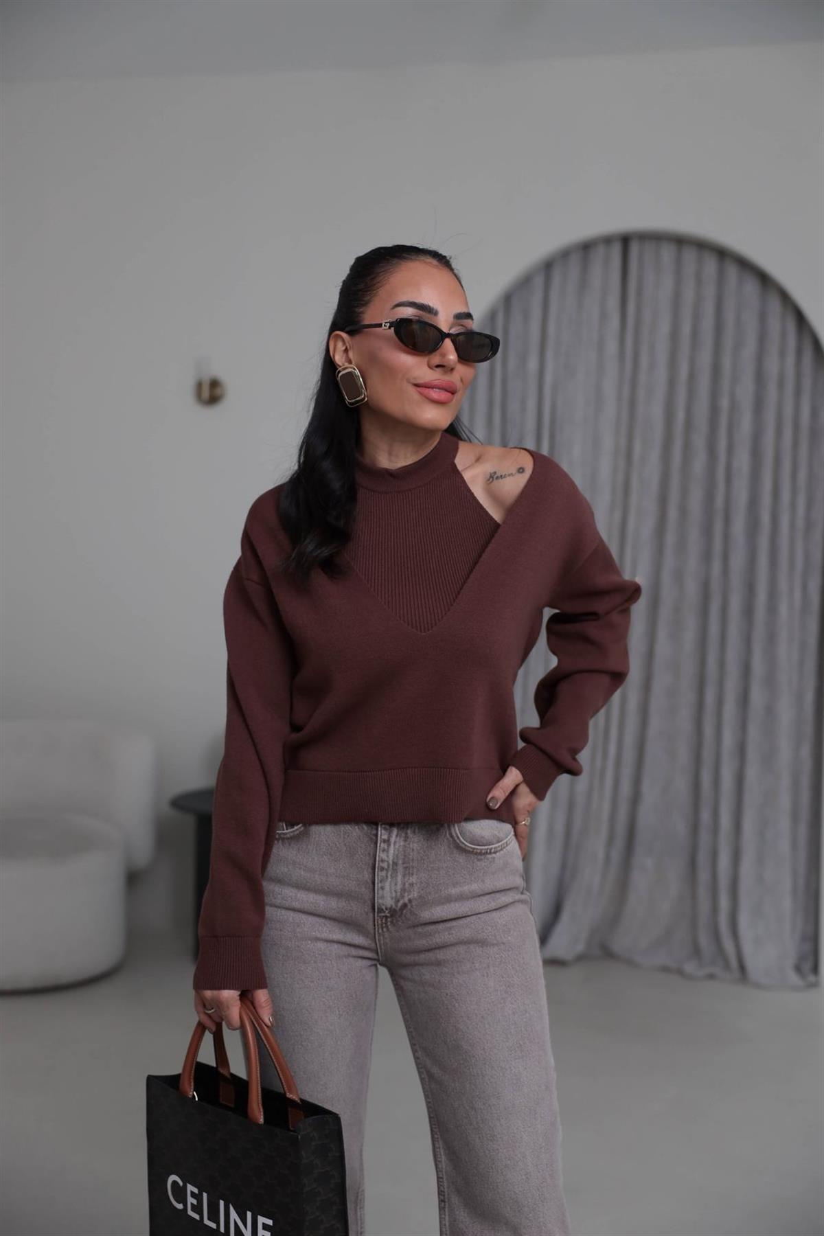 1206 V Yaka İkili Korsman Bluz KAHVE