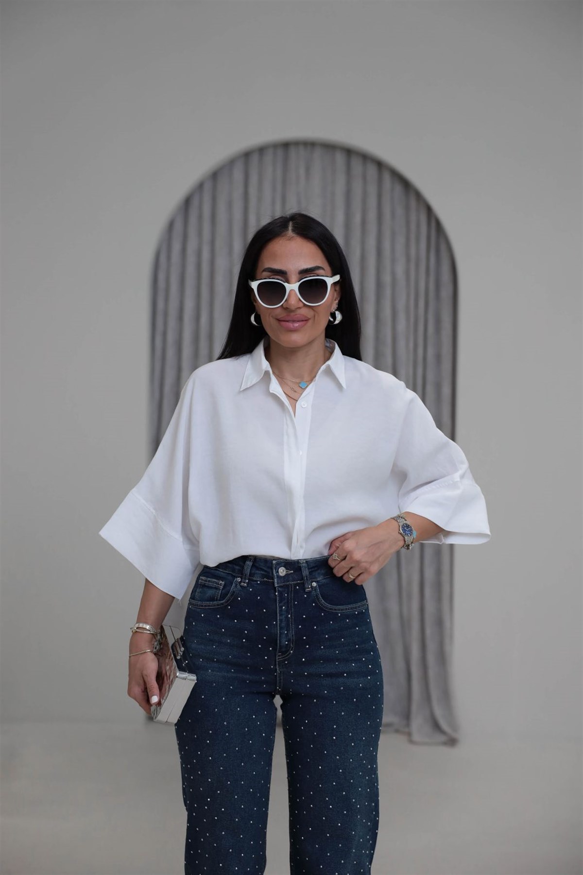 8406 Kısa Kol Tencel Gömlek EKRU