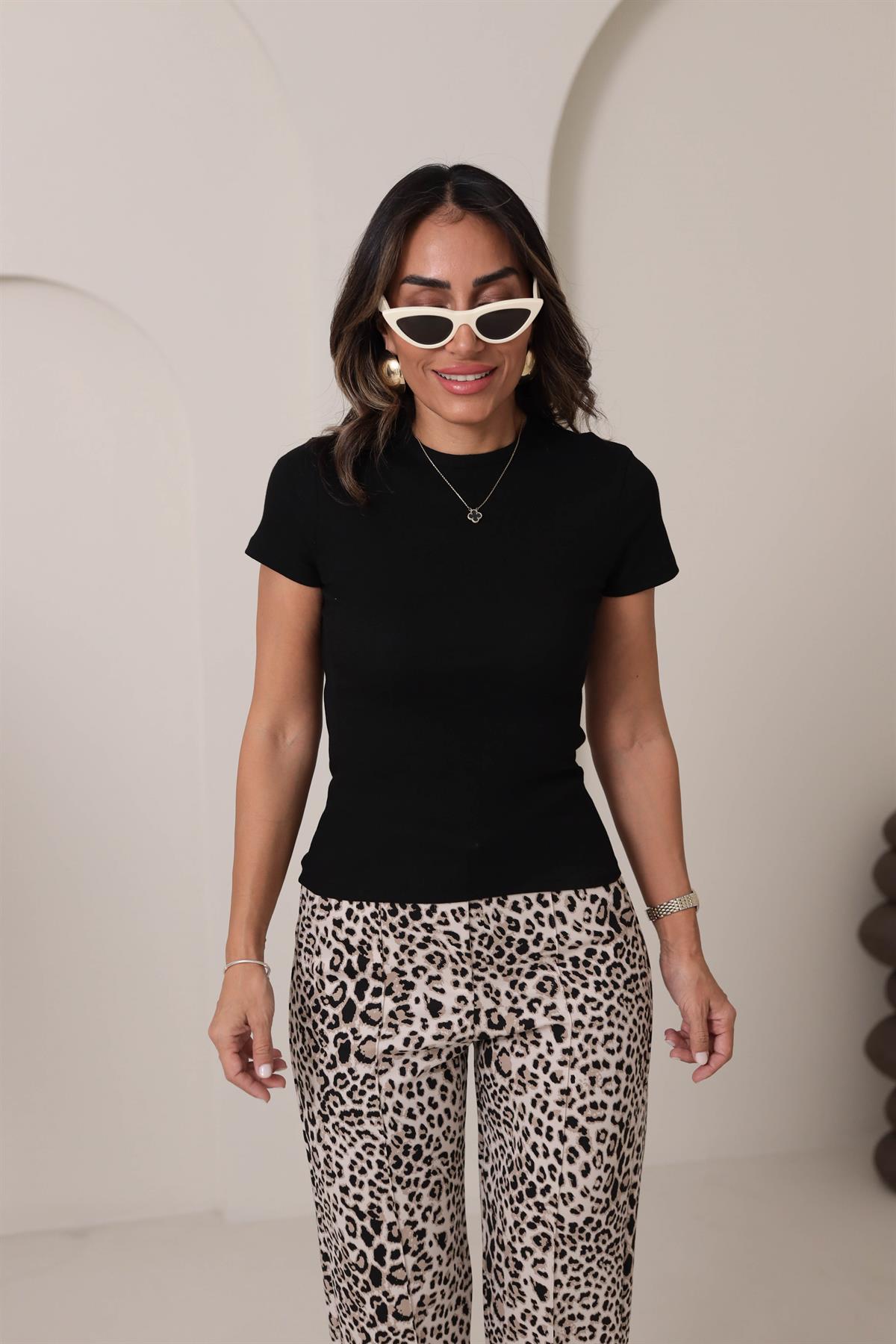 4103 Bisiklet Yaka Kaşkorse Tshirt SİYAH