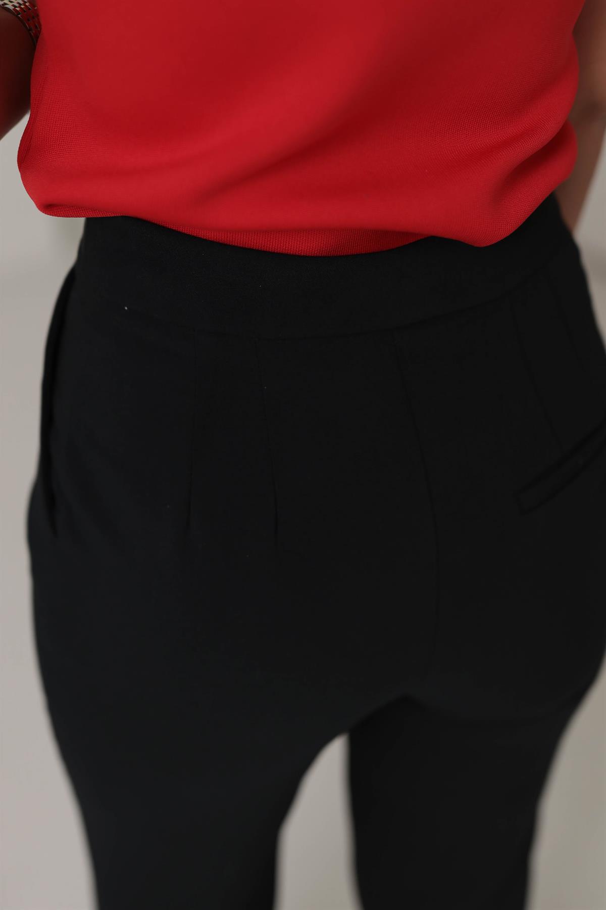 1549 Bel Düğme Detaylı Yüksek Bel Havuç Pantolon SİYAH