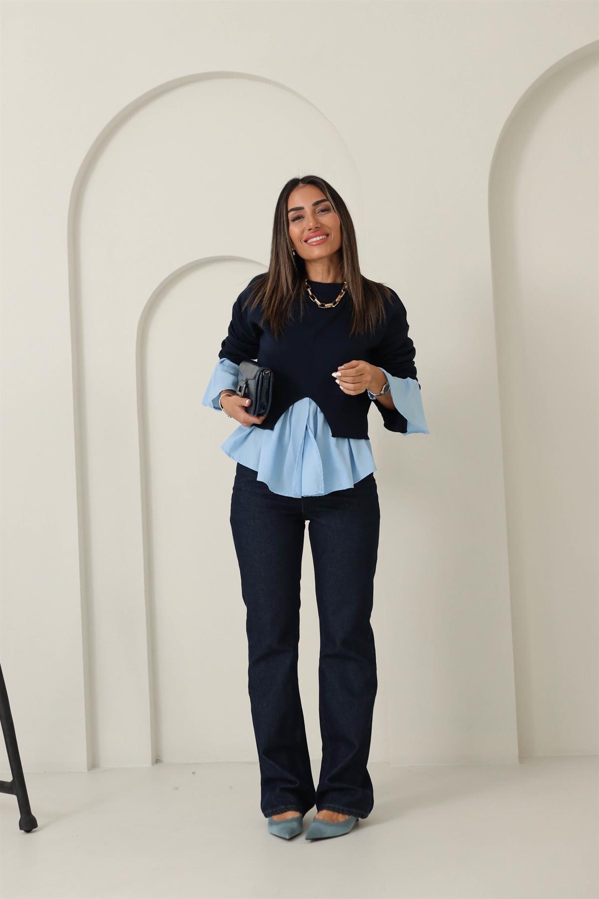 24696 Yüksek Bel Flare Pantolon LACİVERT