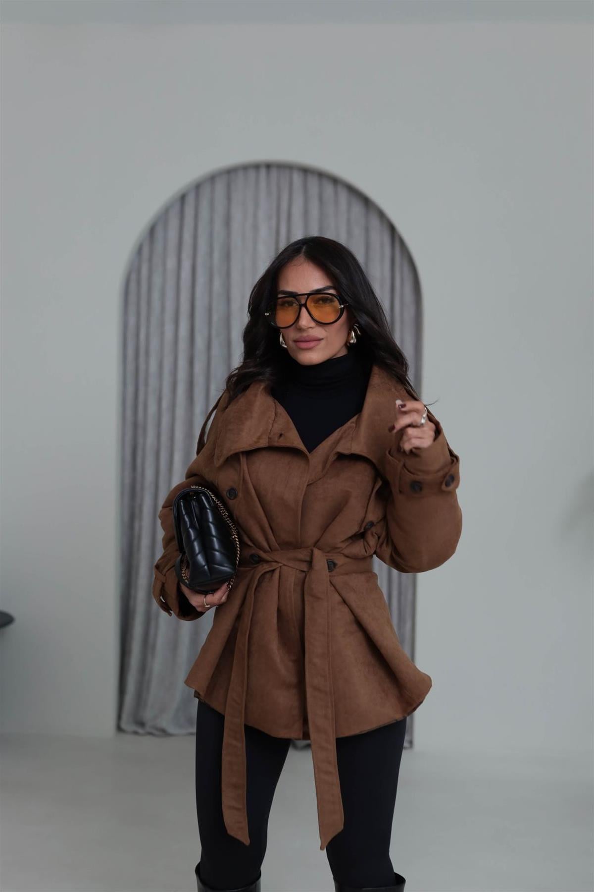 0572 Dik Yaka Apoletli Süet Mont TABA