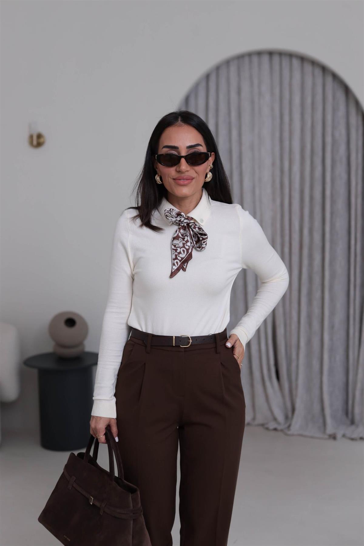 0097 Fularlı Corsman Triko EKRU