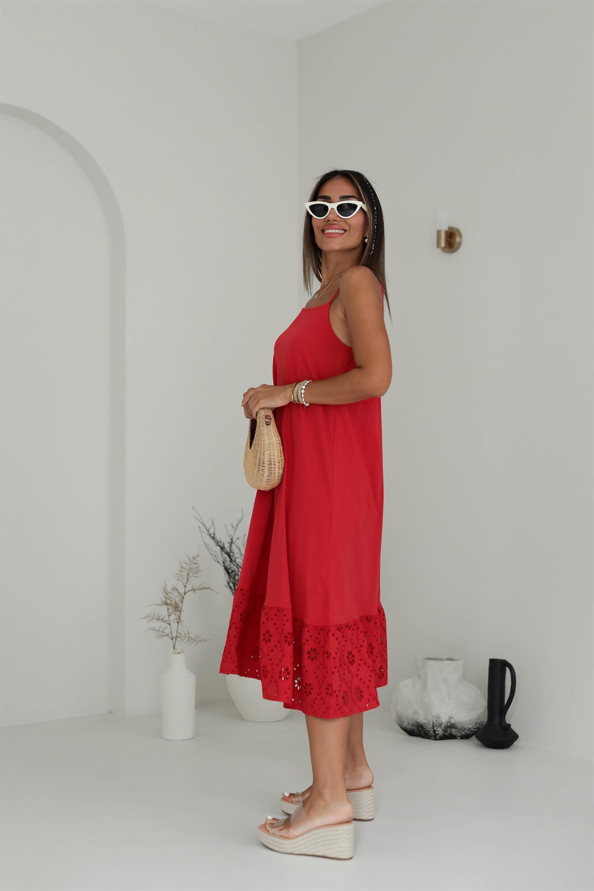 4319 Askılı Eteği Fistolu Elbise