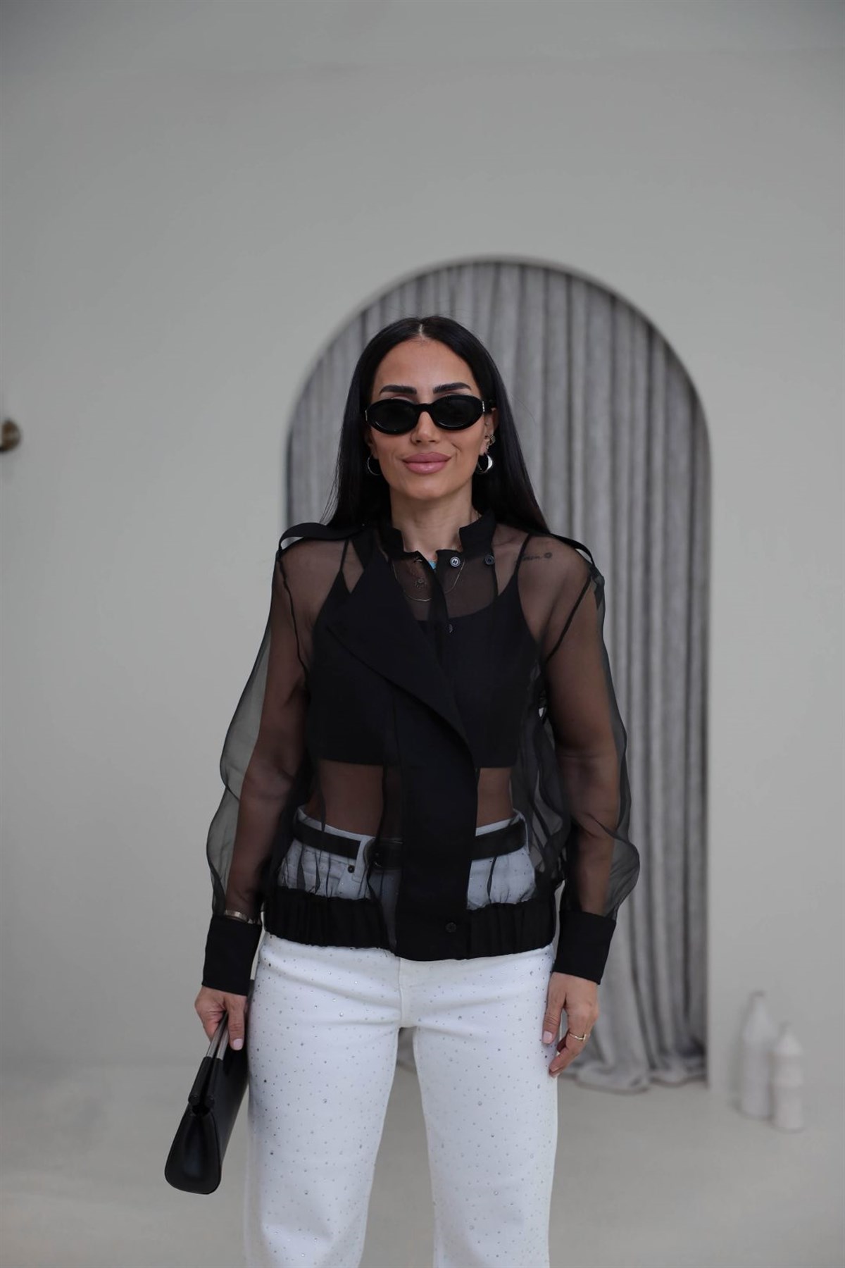 3718 Organze Atletli Bomber Ceket SİYAH