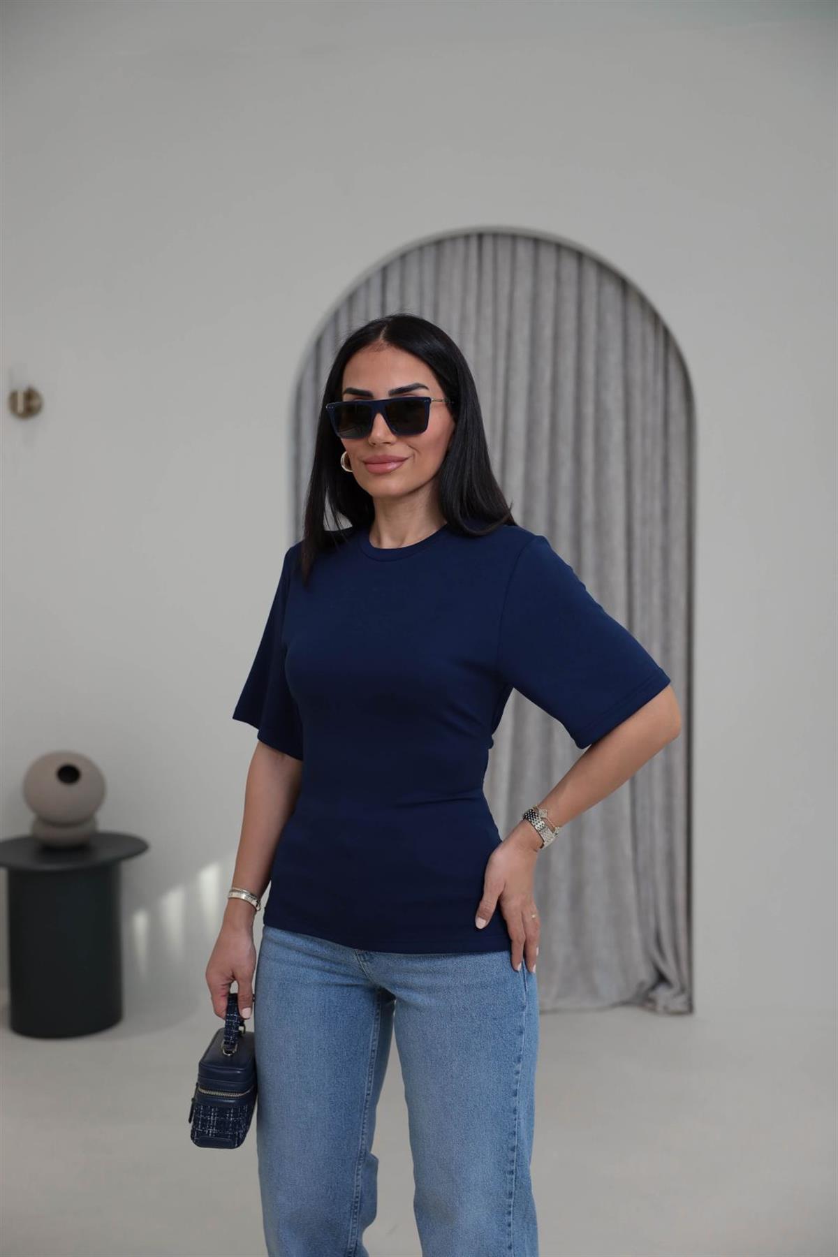 4238 Arkadan Bağlamalı Modal Tshirt LACİVERT