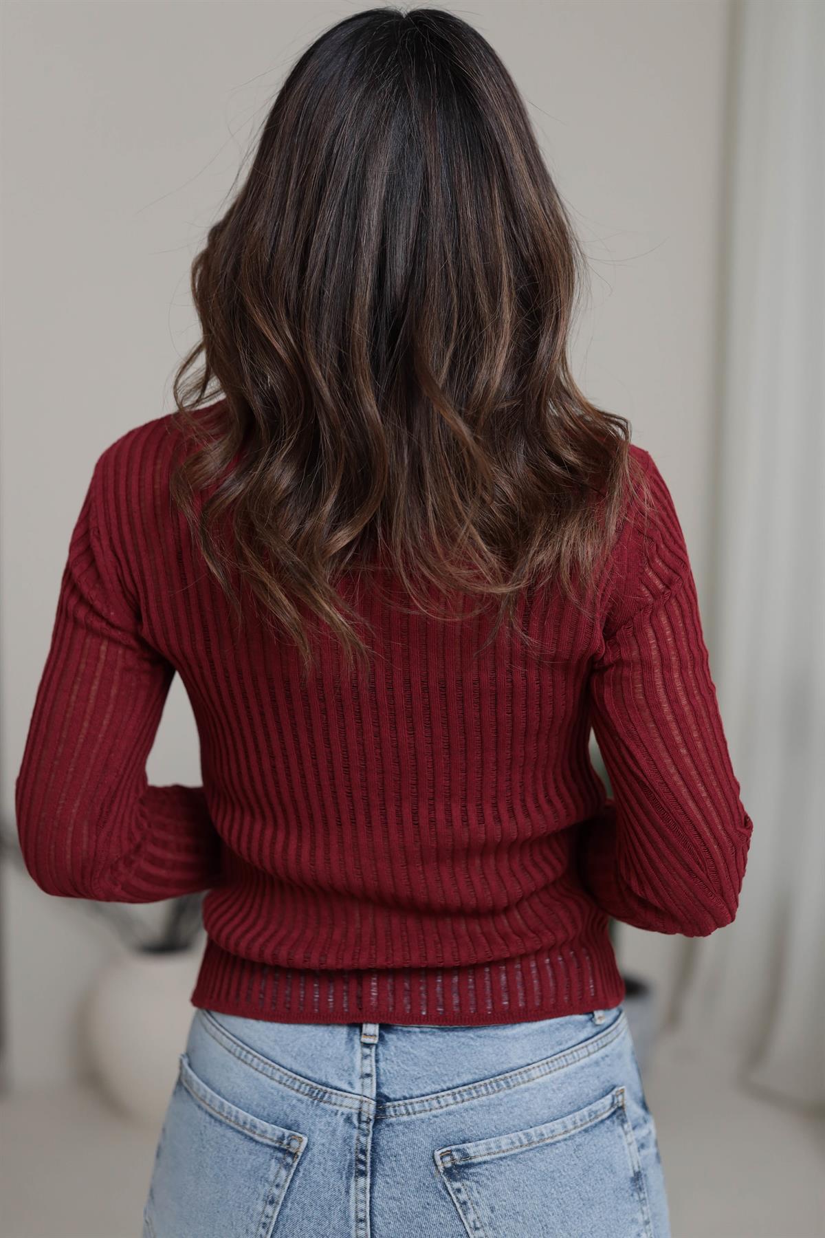 Transparan Detaylı Bluz BORDO