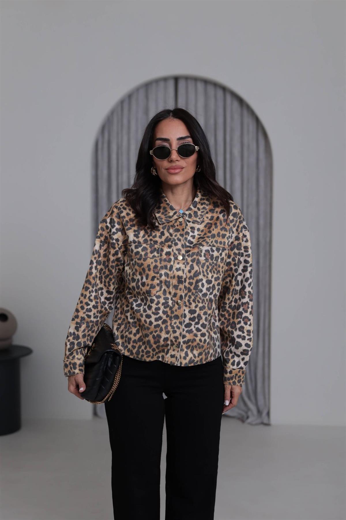 6386 Süet Leopar Desen Gömlek Ceket LEOPAR