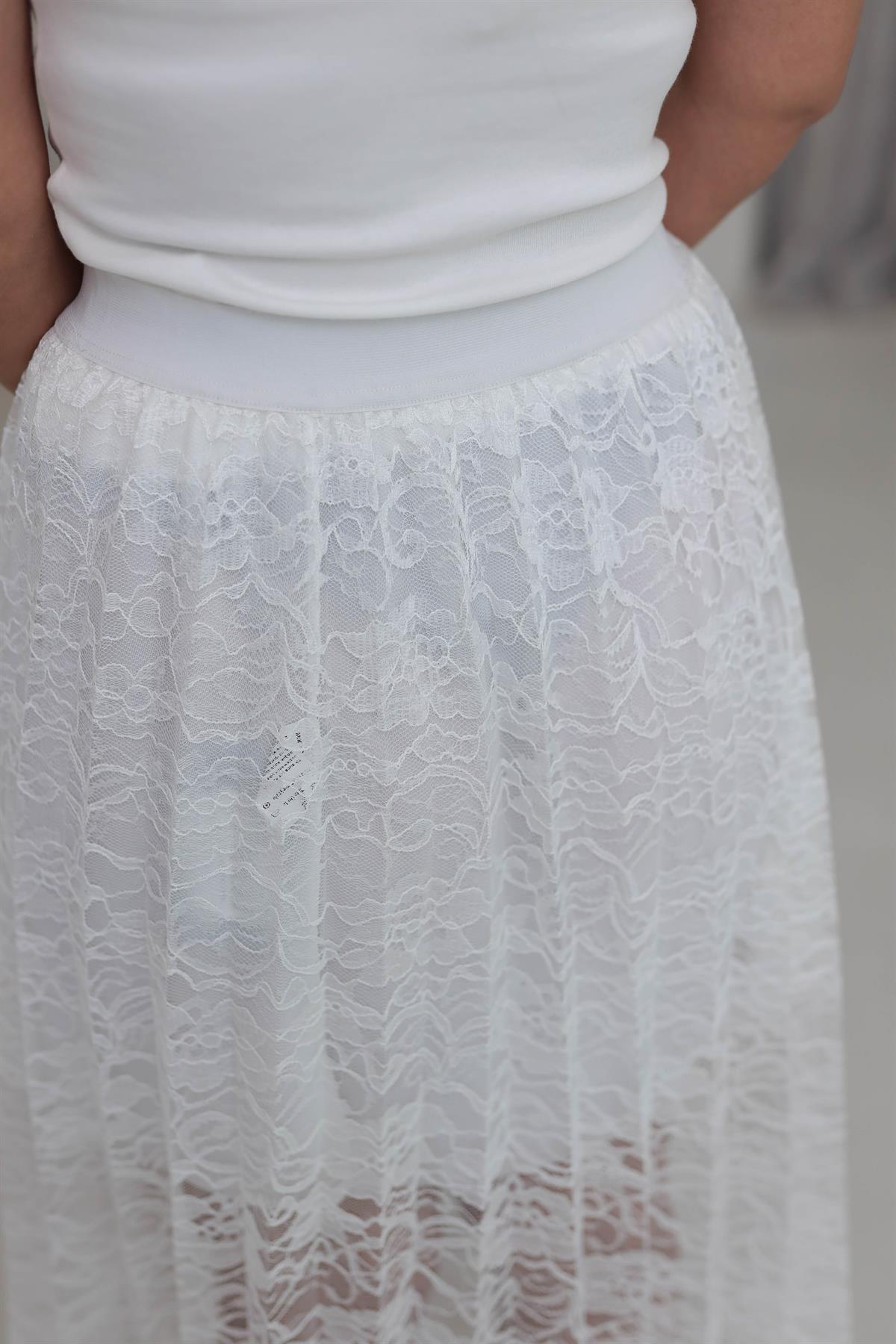 6342 Dantelli Astarlı Etek BEYAZ