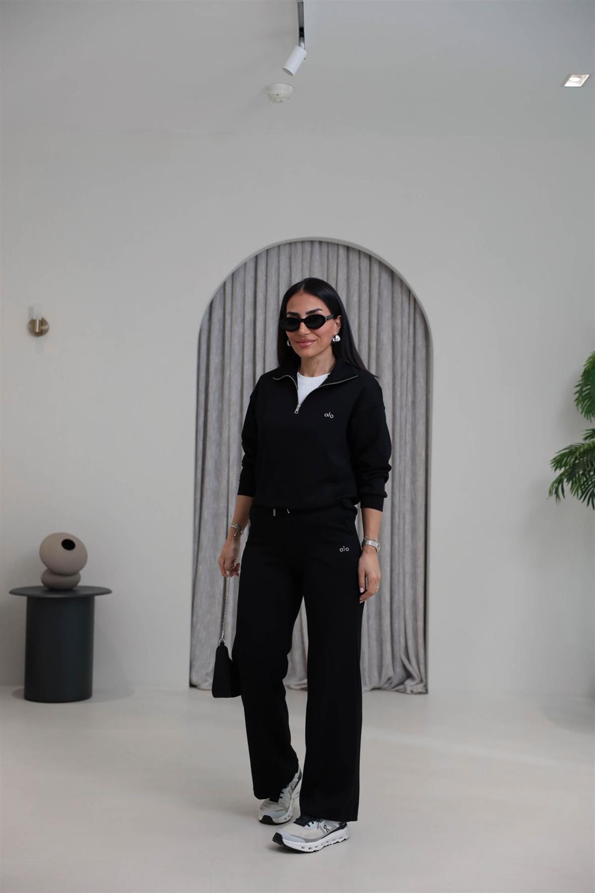 1029 Yarım Fermuarlı Gümüş Yazılı Modal Takım SİYAH