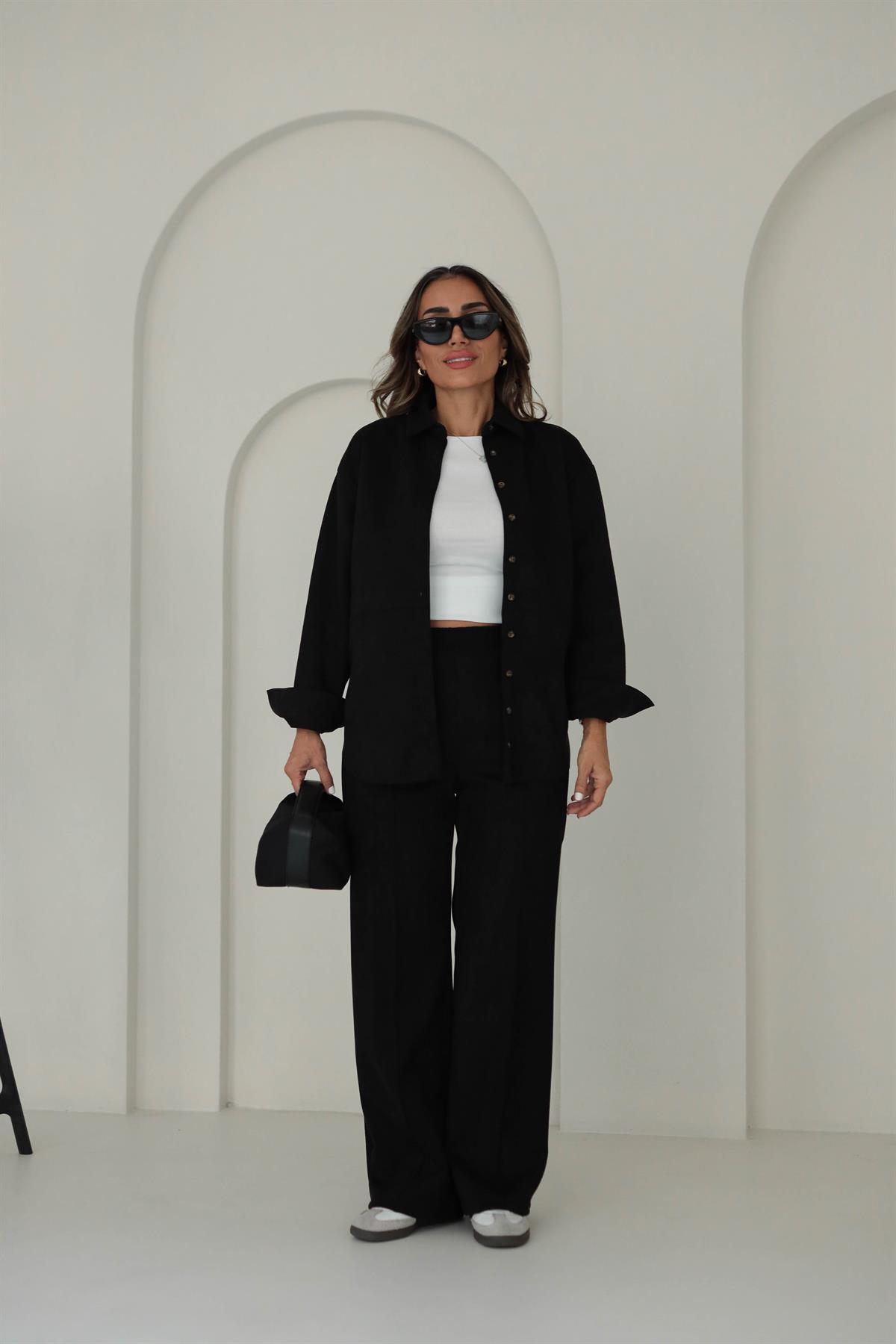 6632 Bel Lastikli Bol Nubuk Pantolon