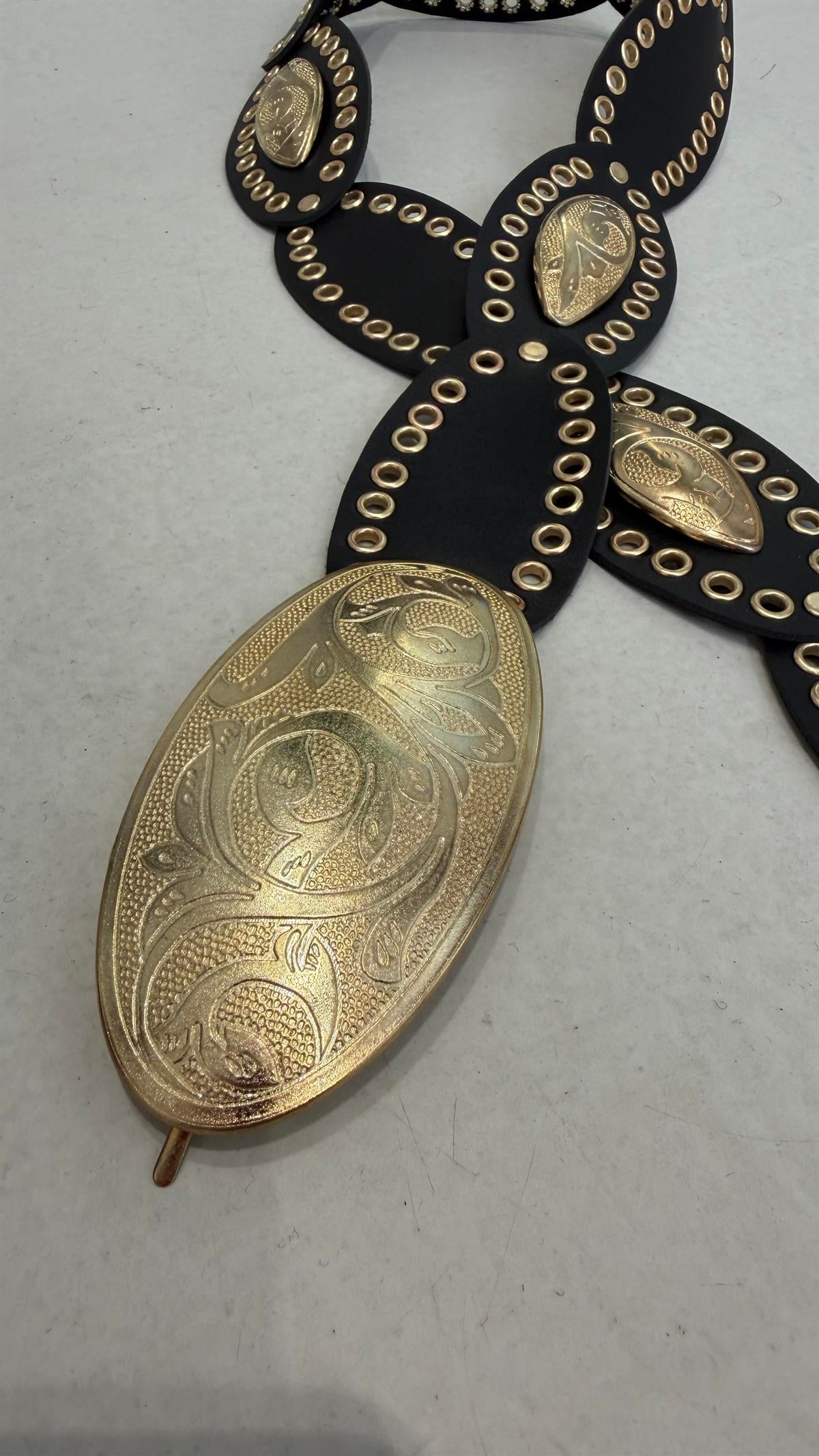 2683 ZR Motifli KuşGözü Detaylı Kemer SİYAH-GOLD