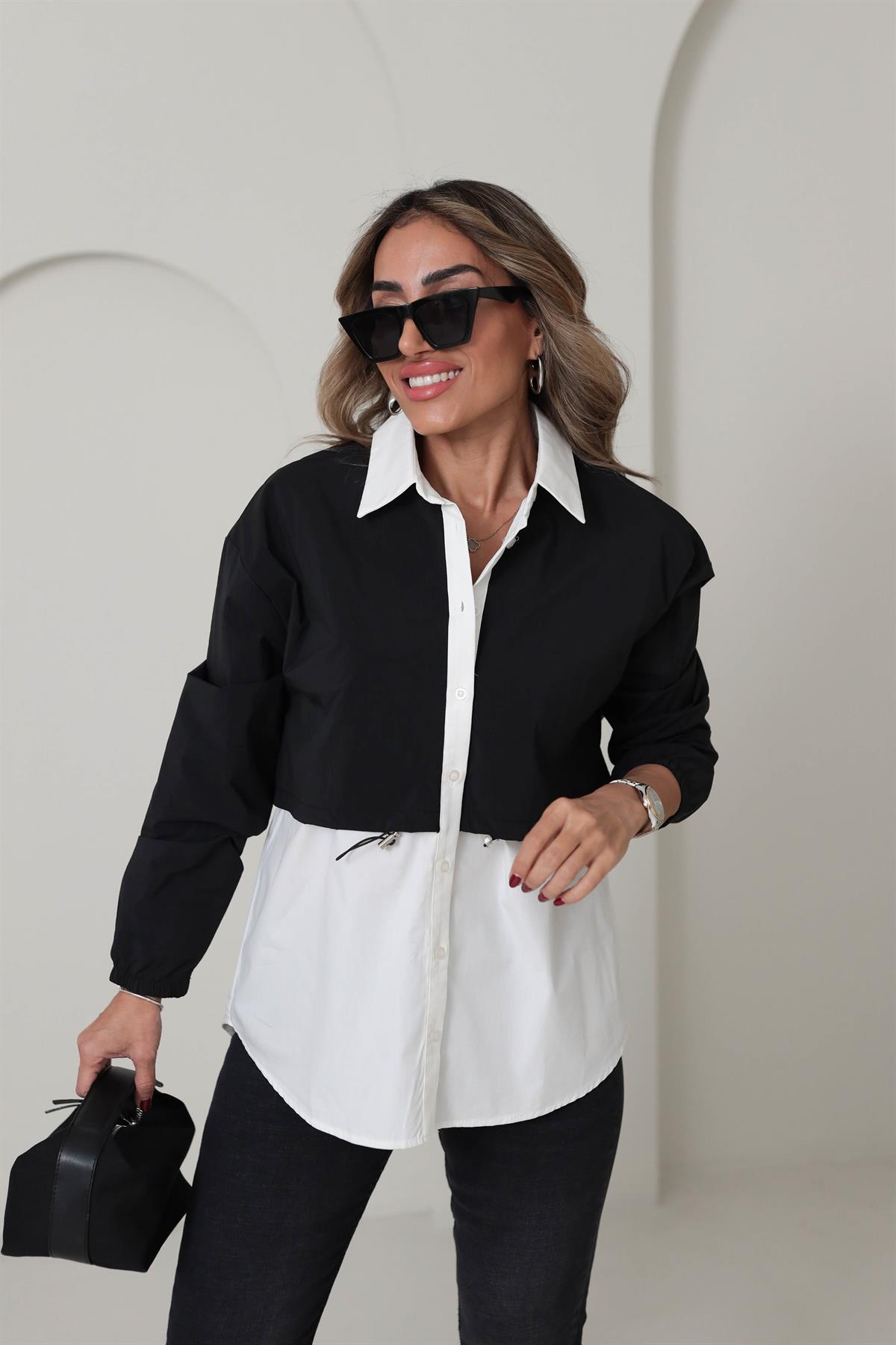 2991 Tasarım Paraşüt Mix Montlu Gömlek SİYAH