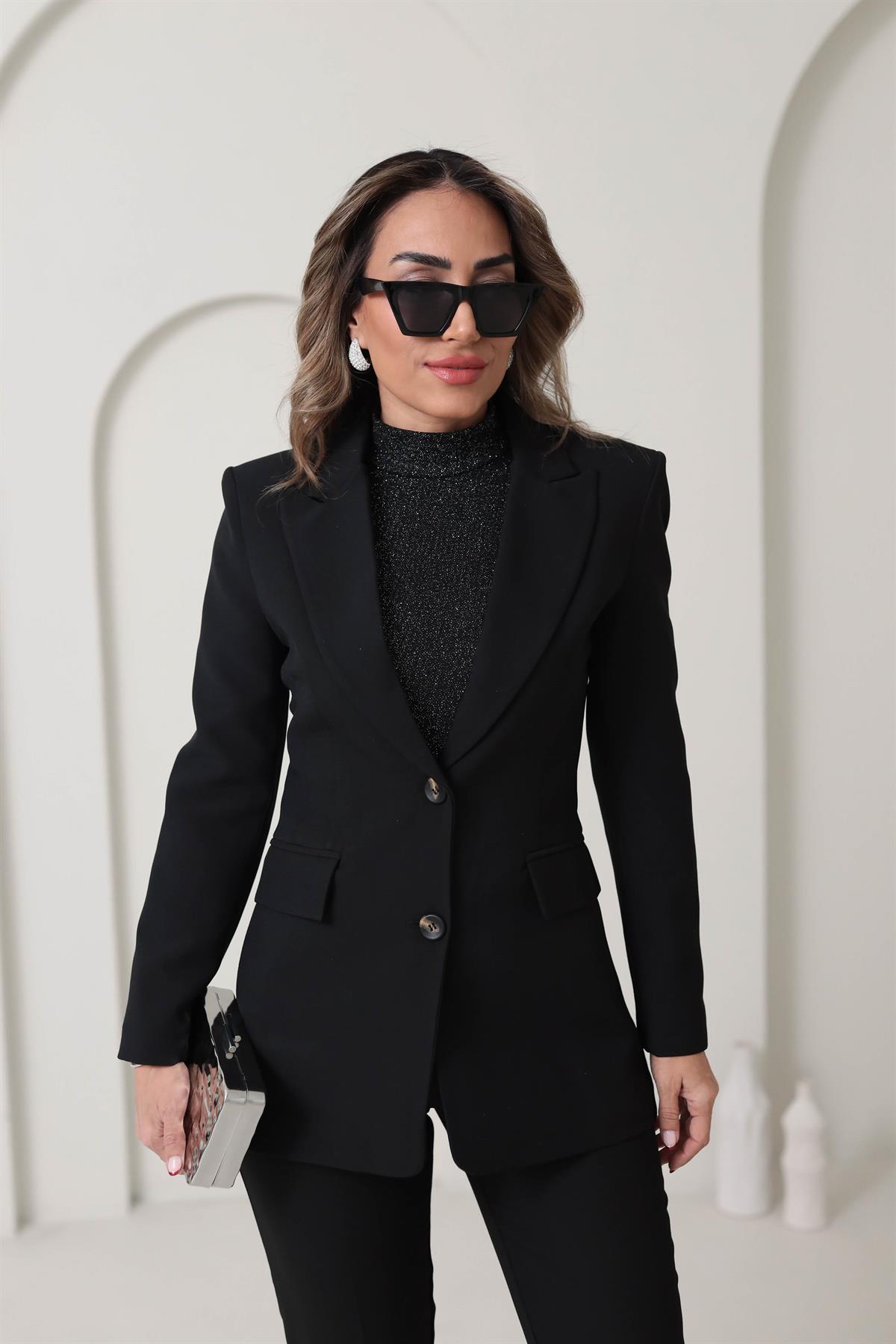 9452 Belden Dikişli Blazer Ceket SİYAH