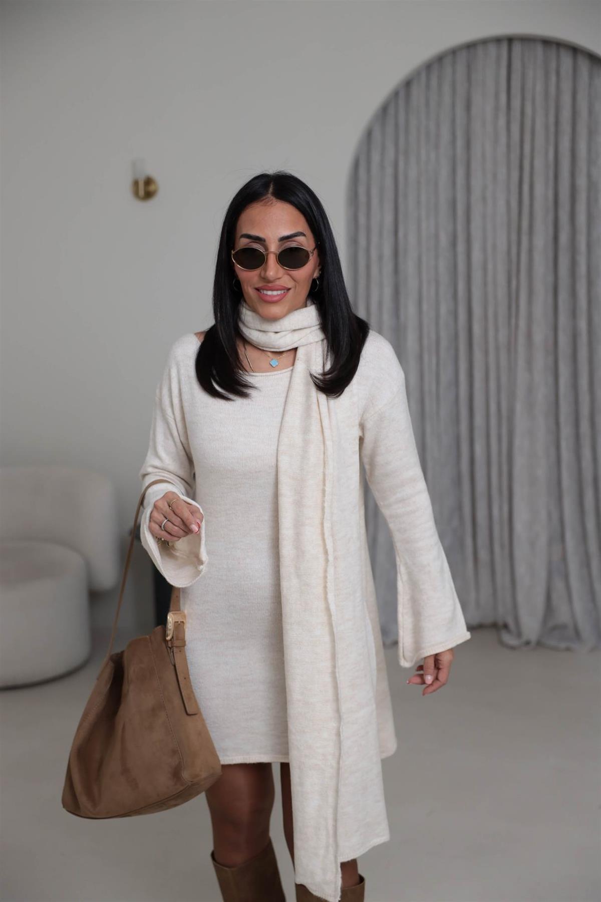 5251 Kayık Yaka Şallı Tunik TAŞ