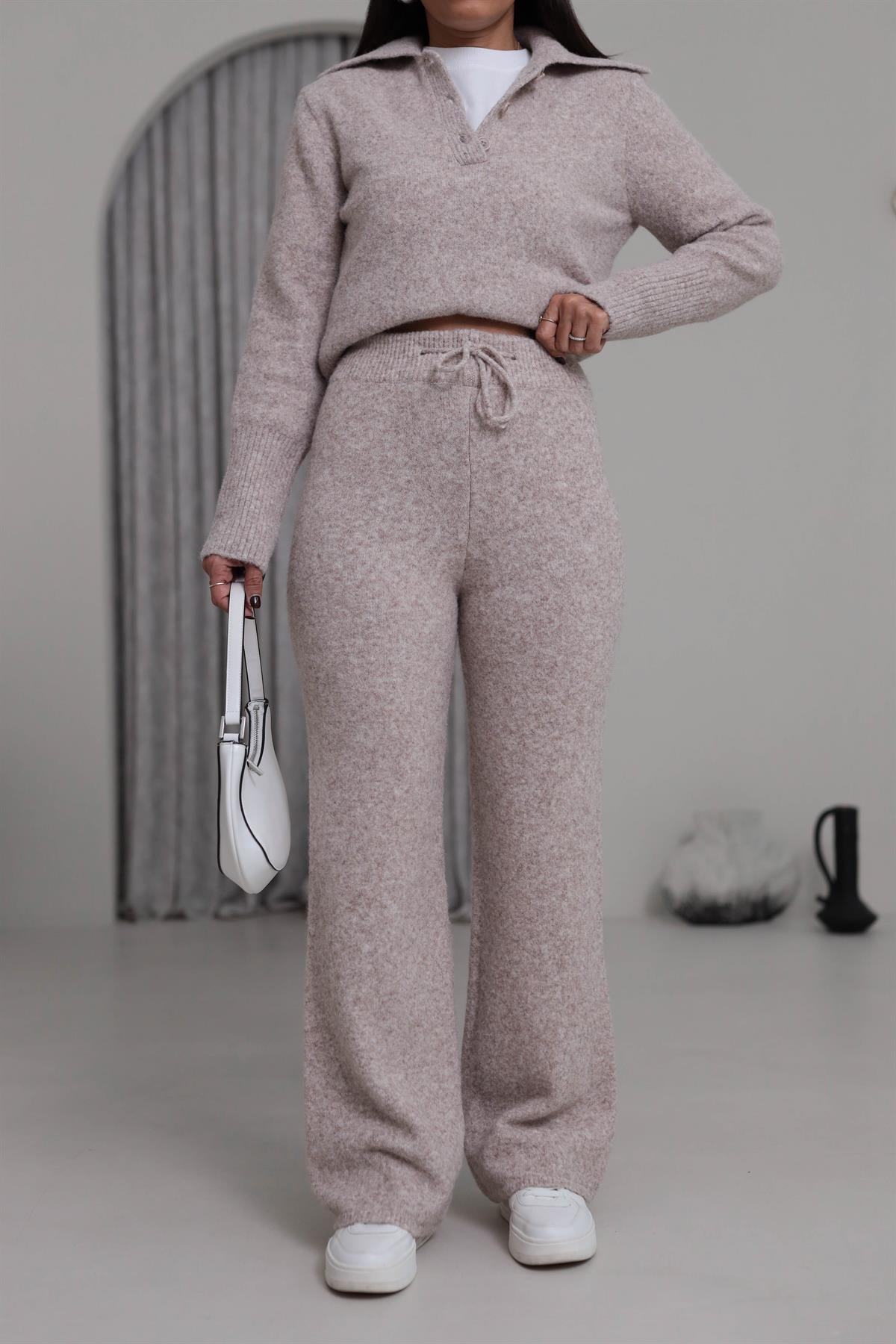 5051 Bağcıklı Triko Pantolon VİZON