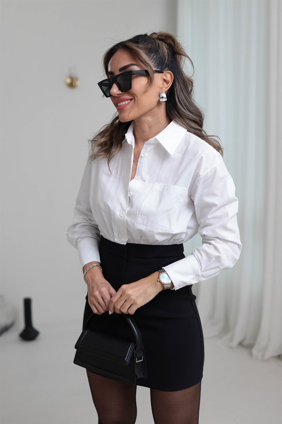 4440 Gömlek Garnili Double Elbise SİYAHBEYAZ