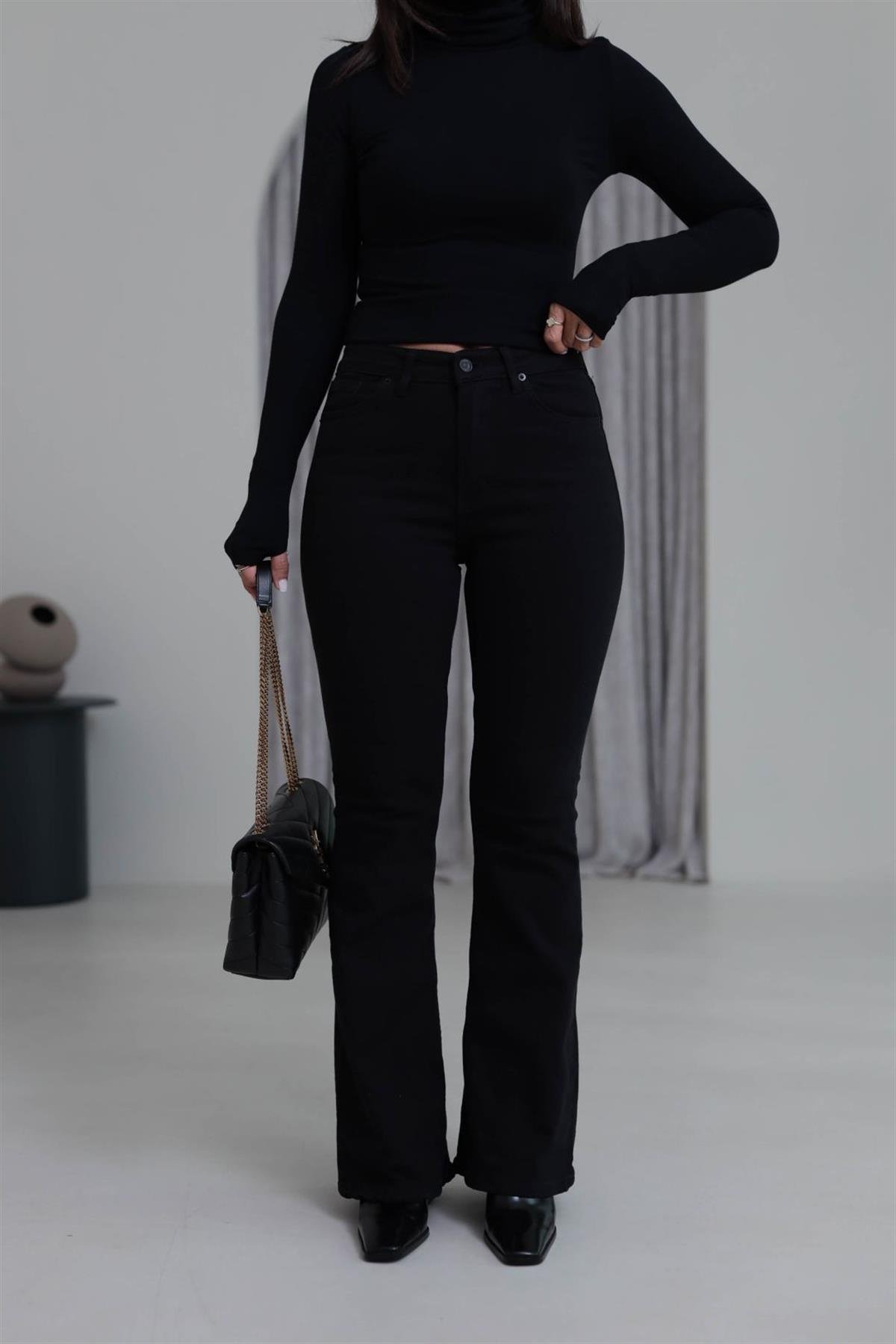 ZA Likralı İspanyol Paça Pantolon SİYAH