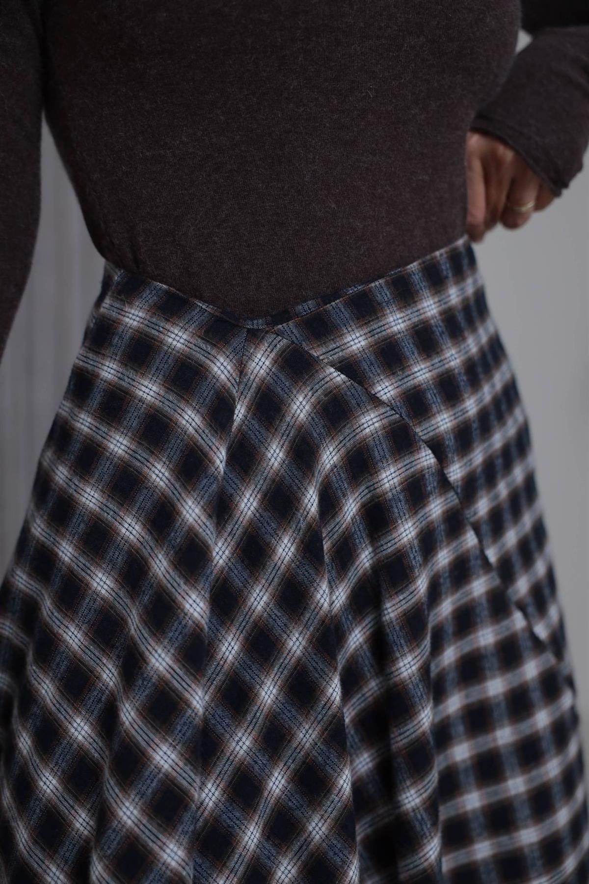 0377 Asimetrik Ekose Etek KAHVE