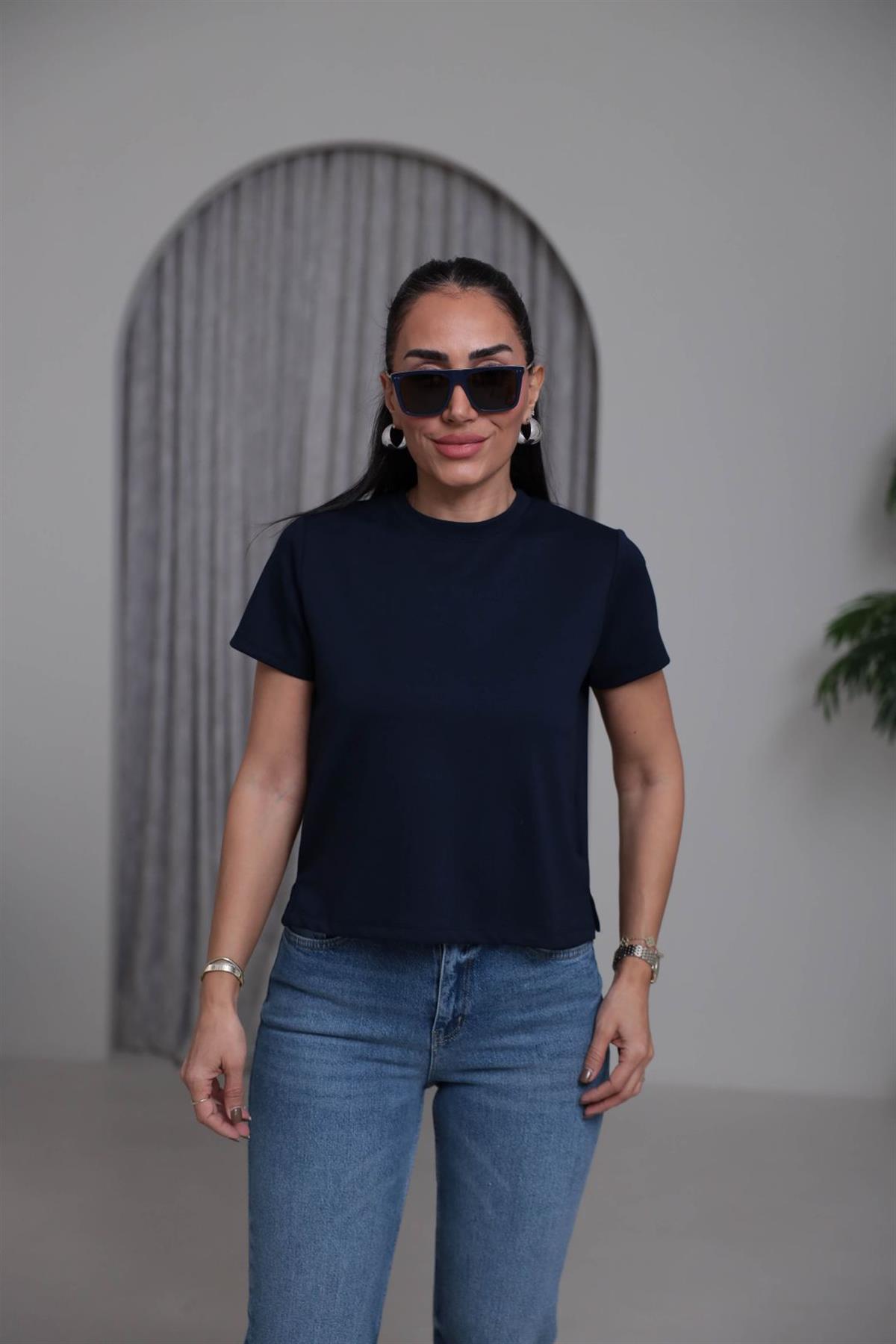 1120 Bisiklet Yaka Kısa Modal Tshirt LACİVERT