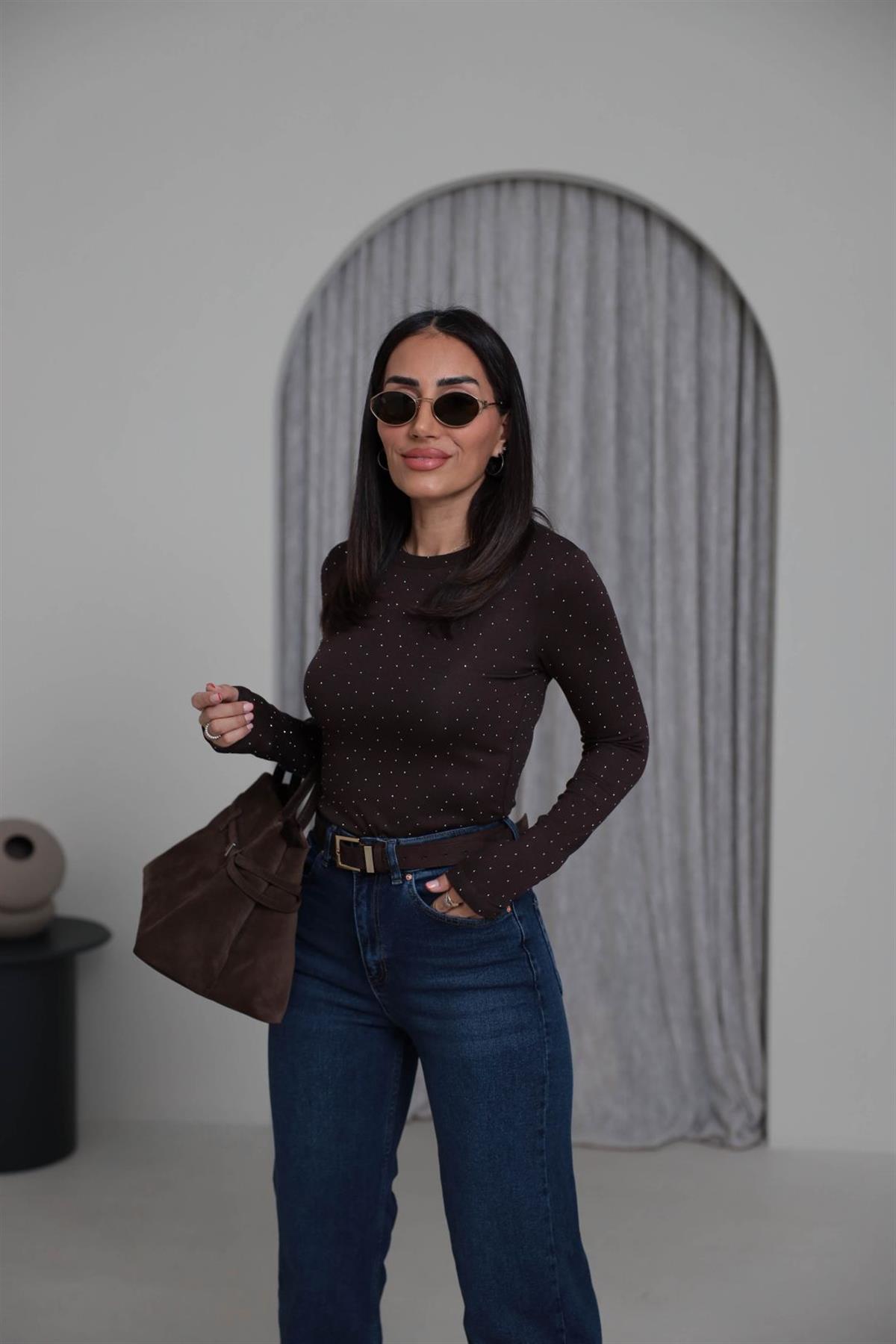 139-1 Taşlı Body KAHVE