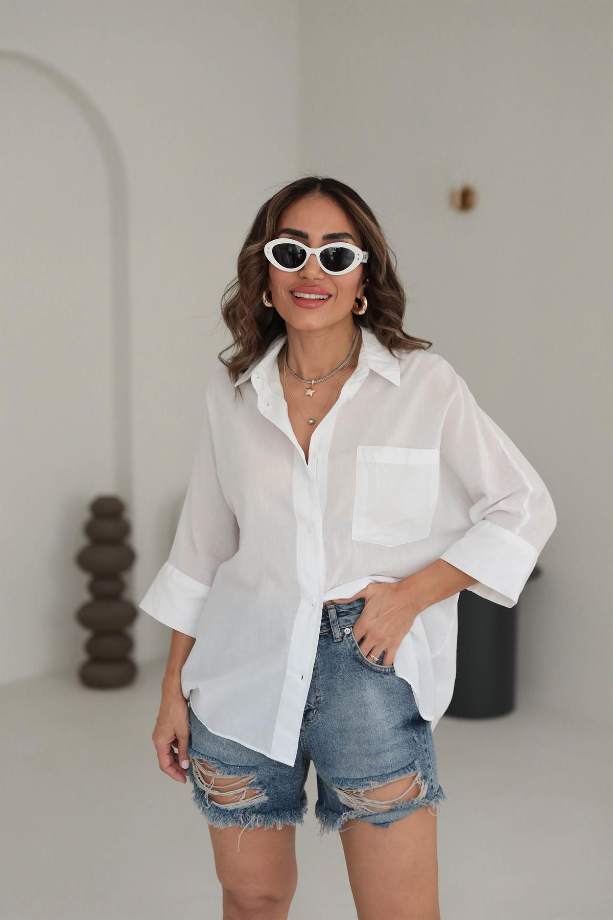 4309 Pamuklu Cep Detaylı Gömlek