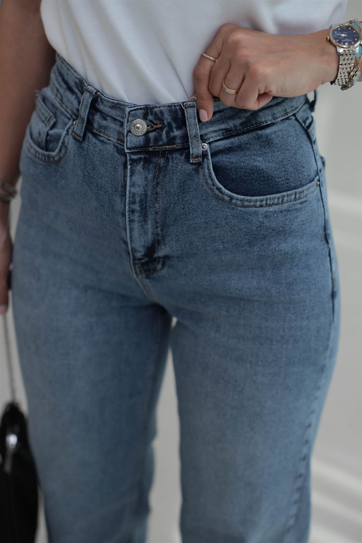 1071 Yüksek Bel Dökümlü Palazzo Jean TİNTLİ MAVİ