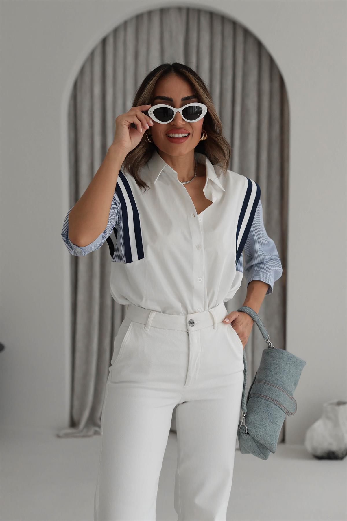 2905 Kol Çizgi Detaylı Ribanalı Gömlek