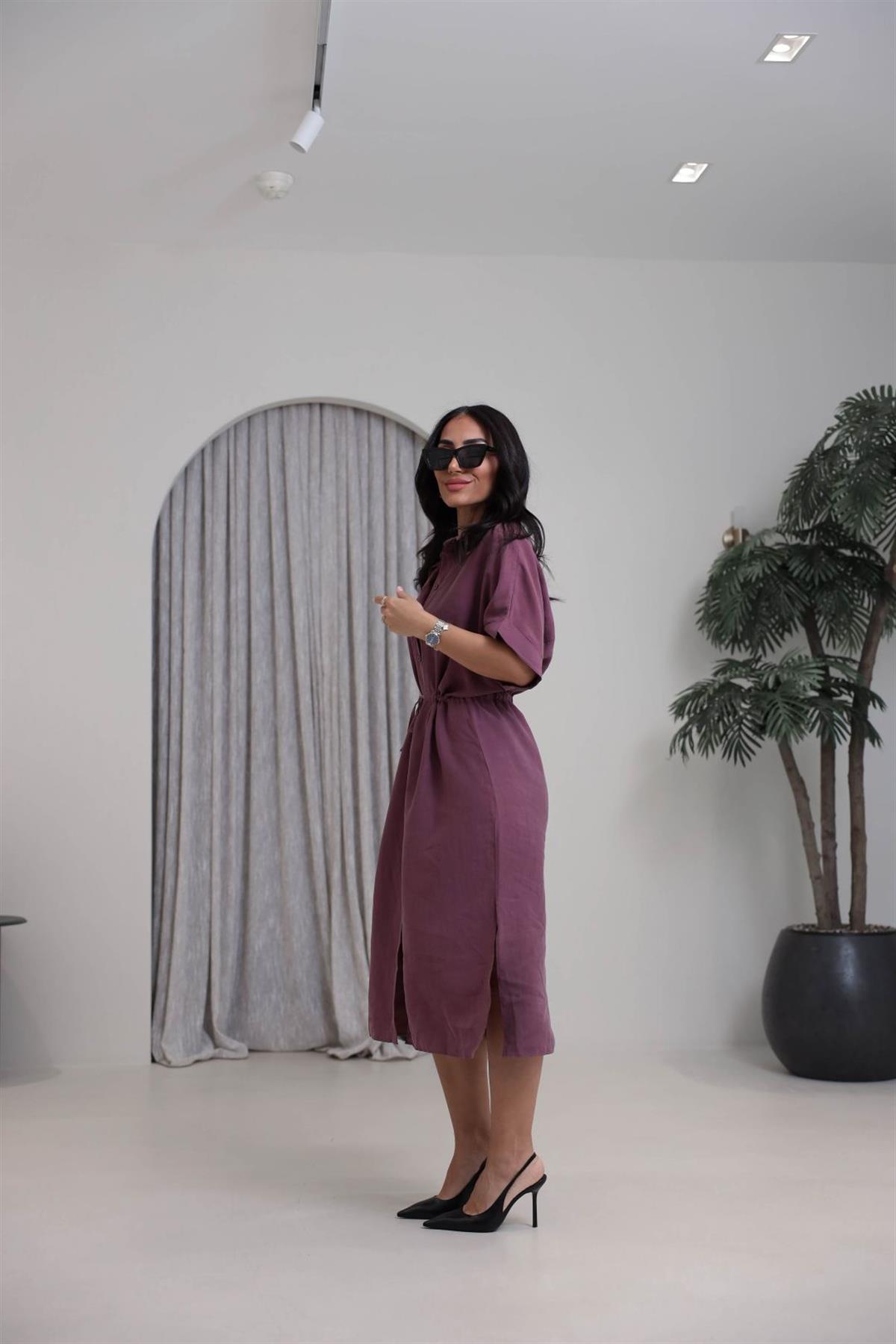 1003 Massi Tencel Gömlek Elbise BORDO