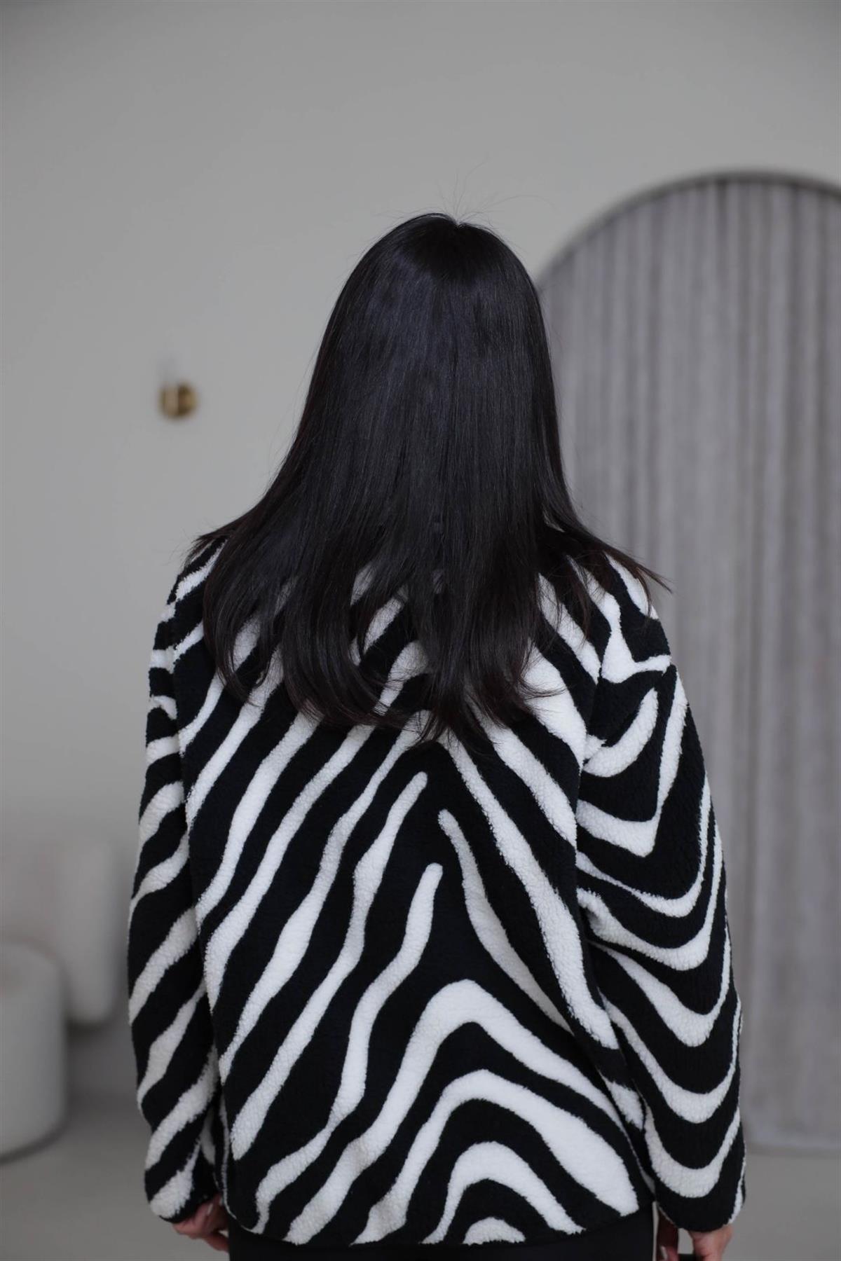 Dik Yaka Yarım Fermuarlı Polar Orj Sweatshirt ZEBRA