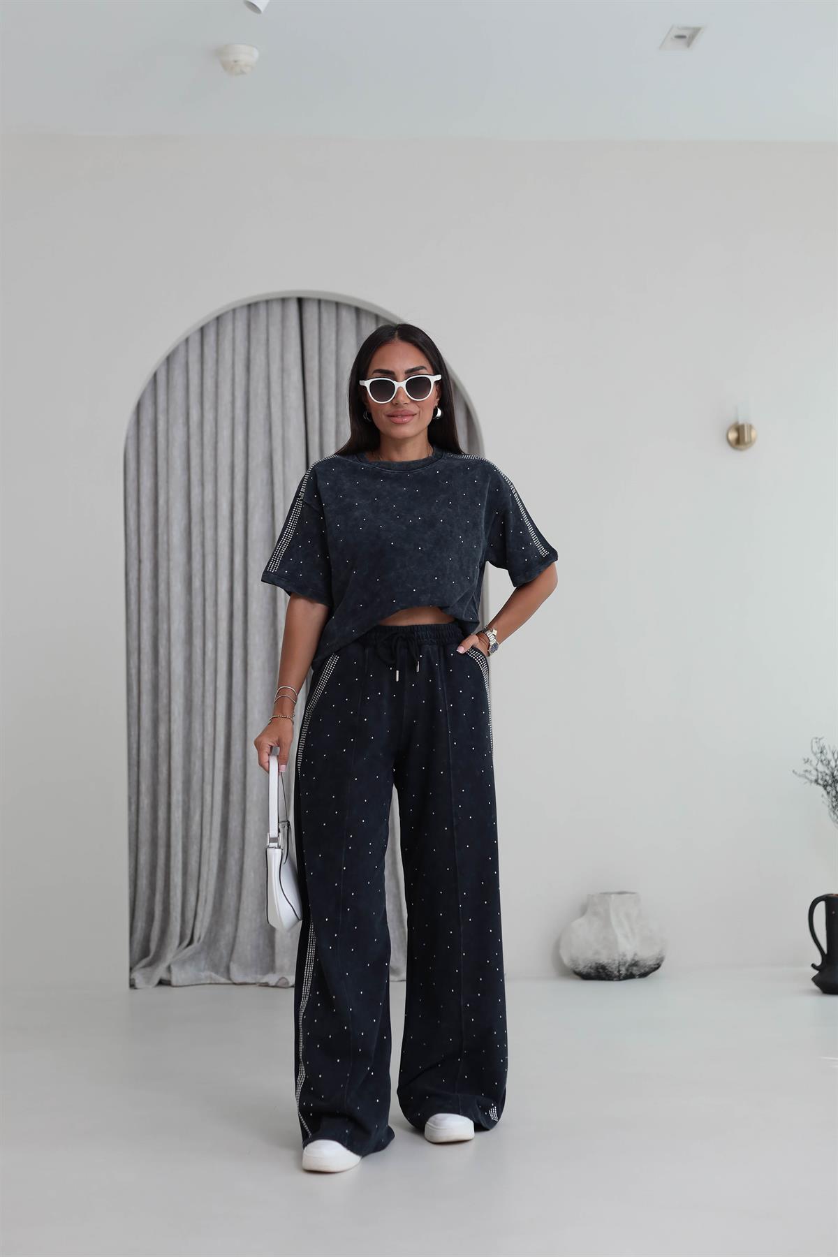 Yıkama Efektli Taşlı Rahat Takım ANTRASİT