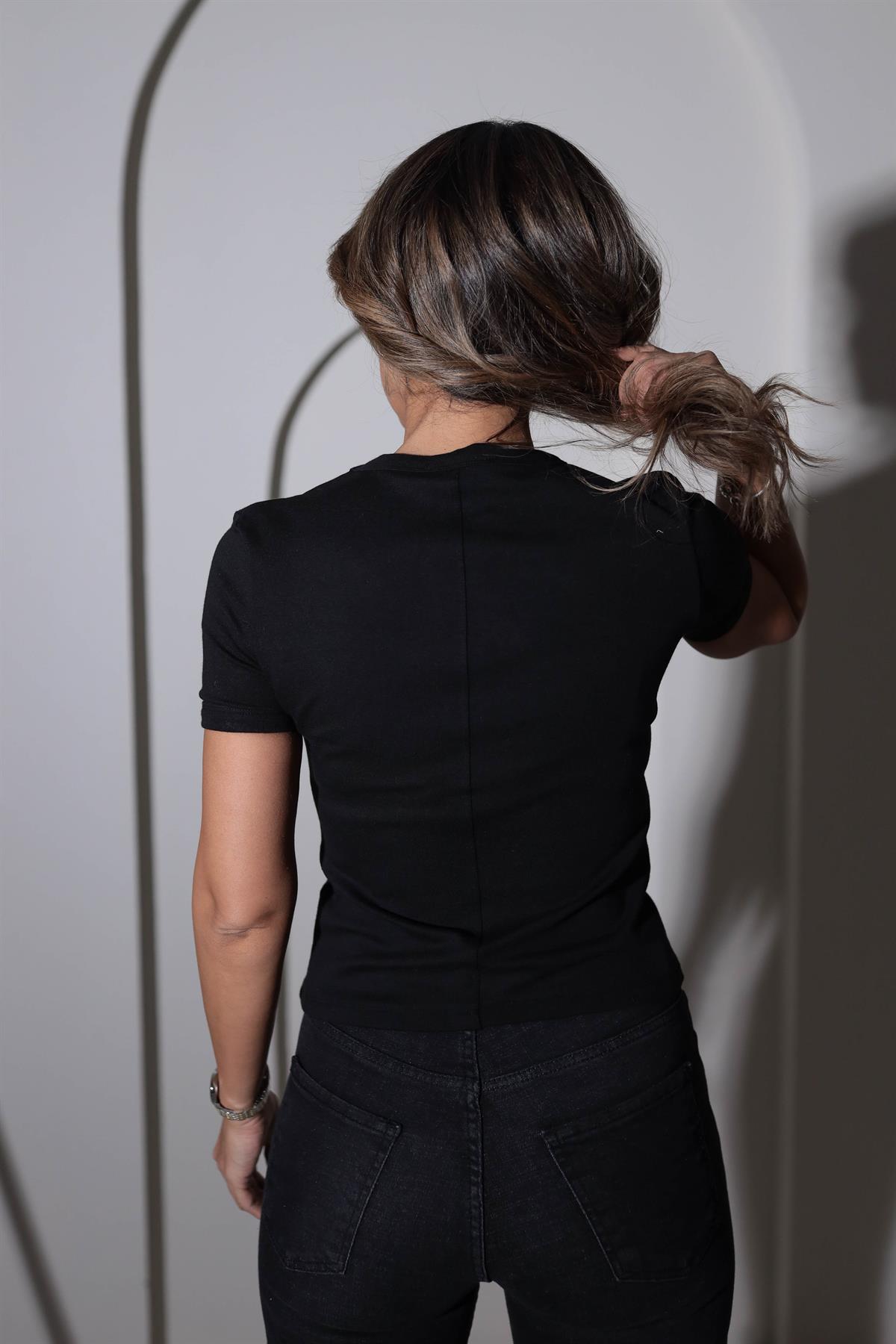 4104 Pamuklu Basic Tshirt SİYAH