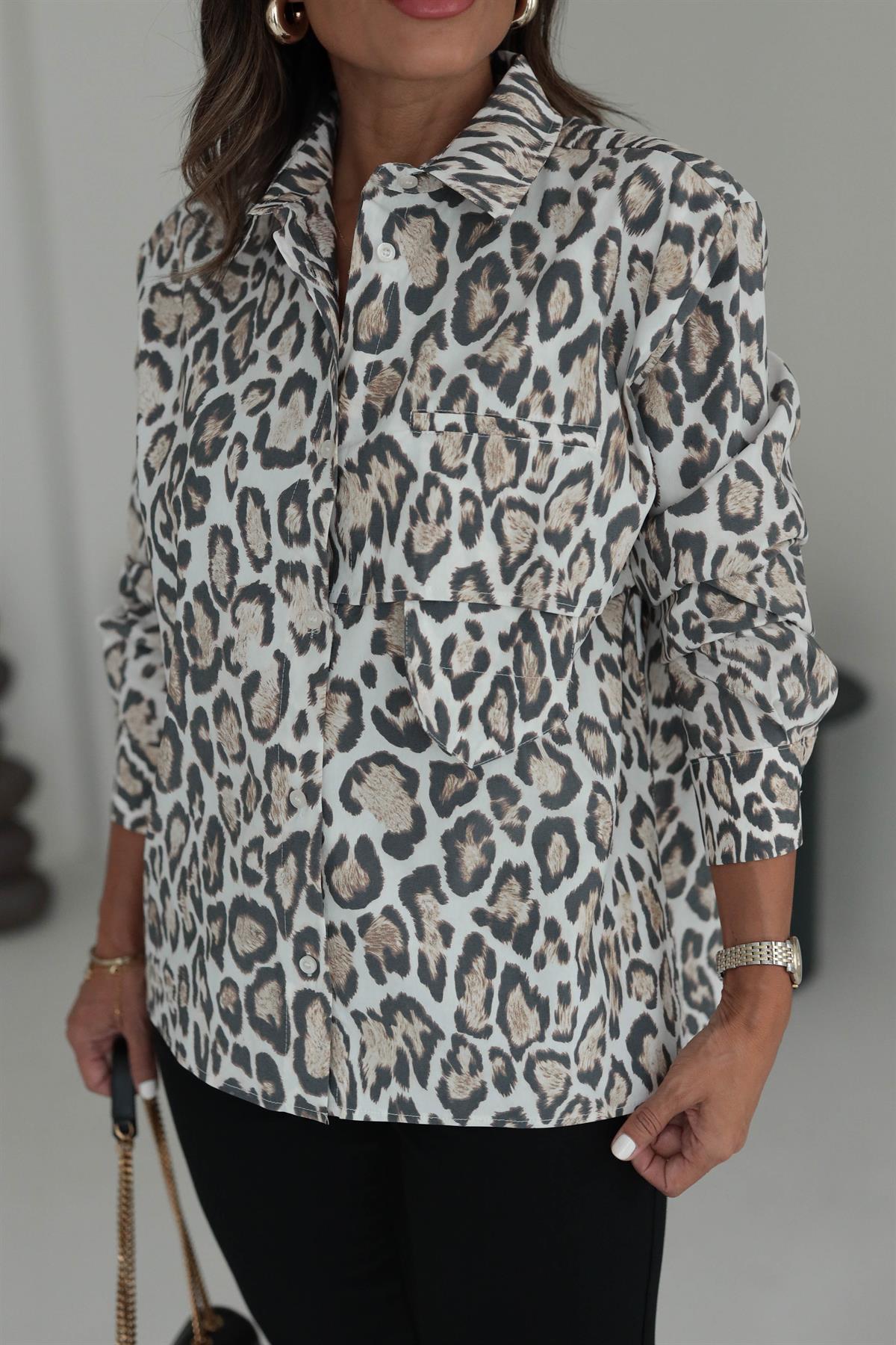 9156 Cep Kapaklı Leopar Garnili Gömlek LEOPAR