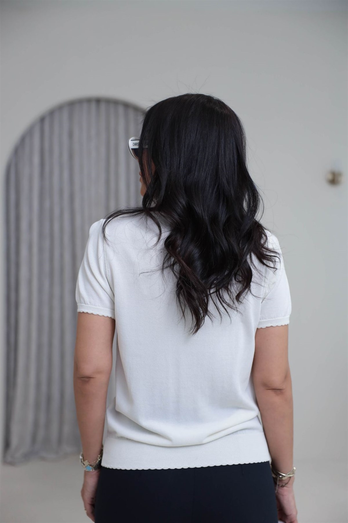 0617 Baklava Desenli Rayon Triko Bluz KREM