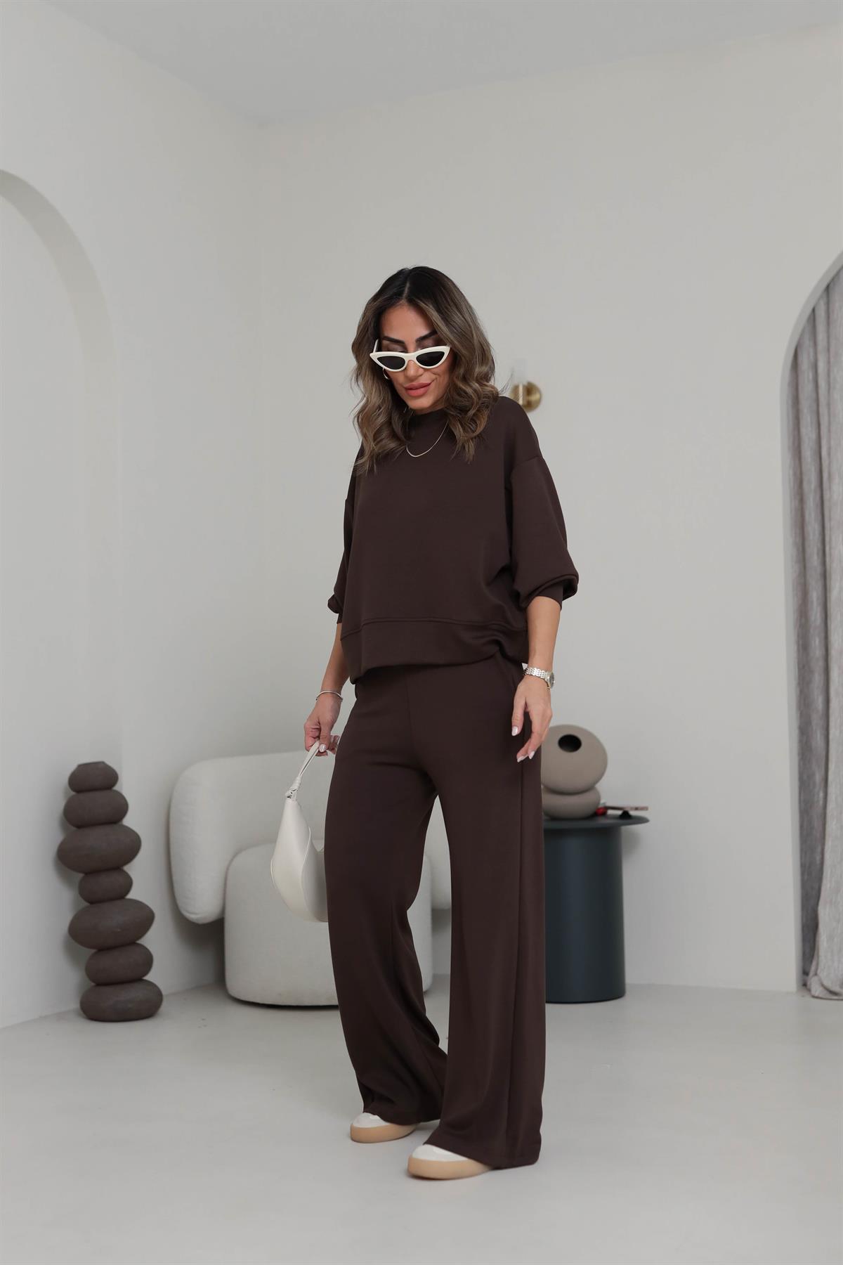 Bisiklet Yaka Modal Kumaş Takım ACI KAHVE