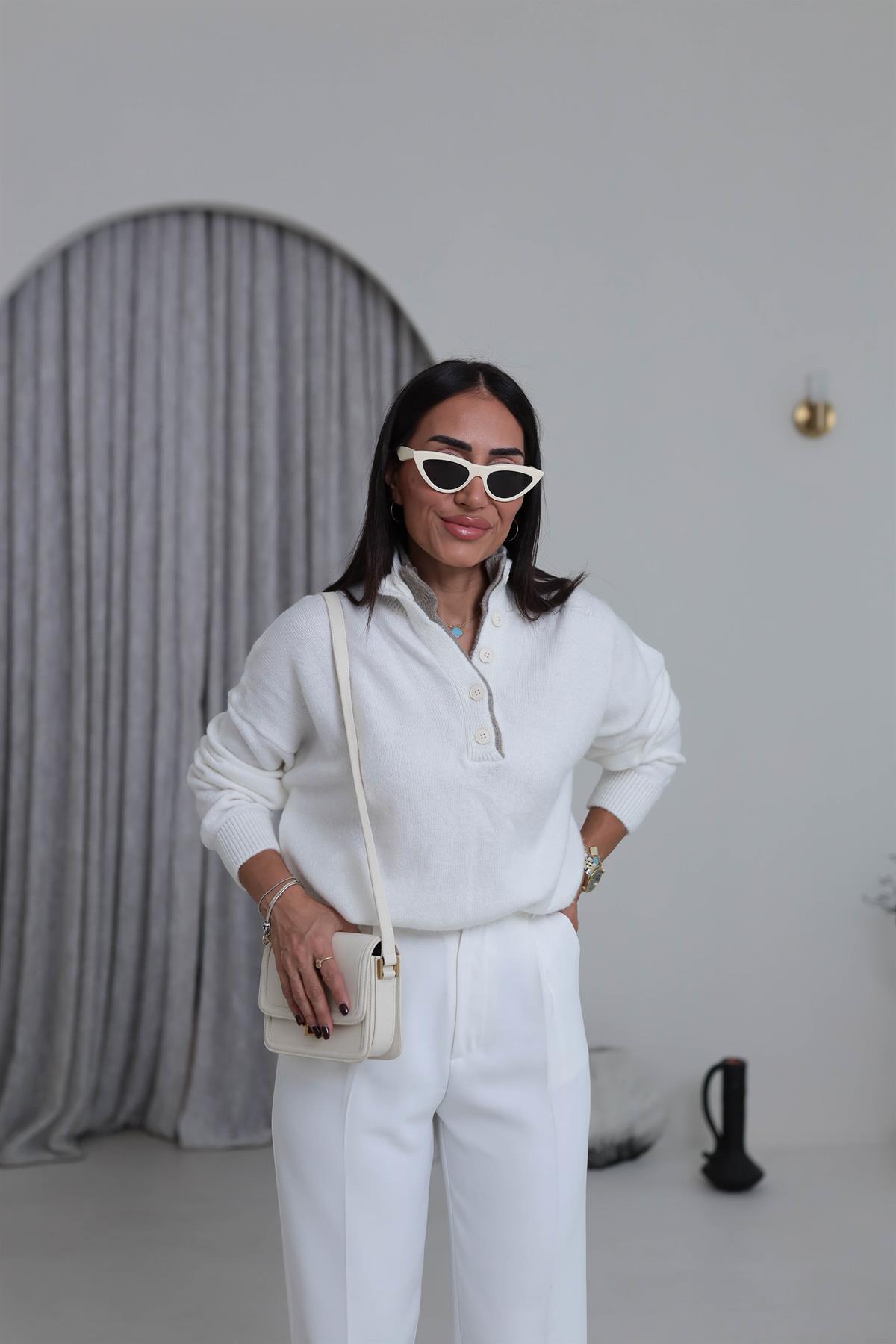 1023 Patlı Düğmeli Kazak EKRU